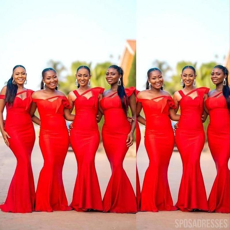 Elegant Red Mermaid Bridesmaid Dresses - Sleeveless Long Formal Gowns for Weddings & Special Occasions | Style WG843 | Perfect for Beach Weddings, Evening Galas & Prom Nights