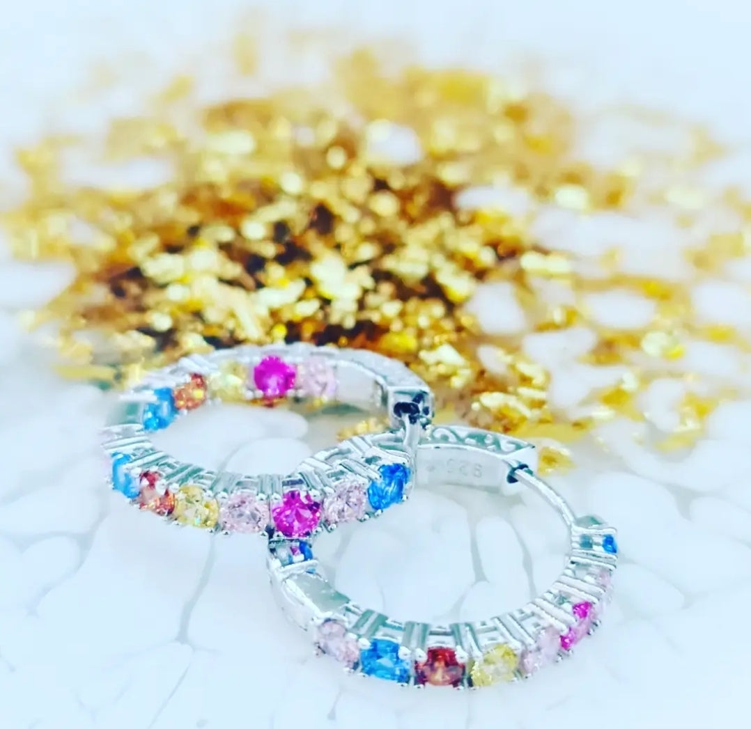 Rainbow Hoop Stud Earrings for Women - Sterling Silver Dainty Earrings for Everyday Wear, Gift Giving & Special Occasions