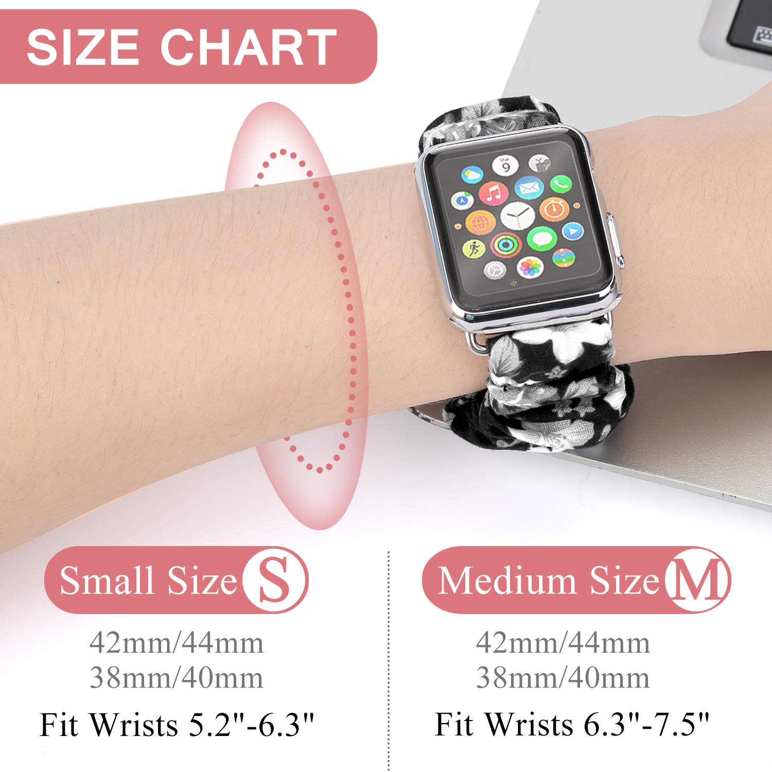 Scrunchie Watch Bands for Women - Soft Elastic Replacement Wristband Compatible with Apple Watch Series 10/9/8/7/6/5/4/3/2/1/SE (38mm 40mm 41mm 42mm 44mm 45mm 46mm 49mm Ultra) - Stylish & Comfortable Hair Tie Design for Workout, Yoga, and Everyday Wear