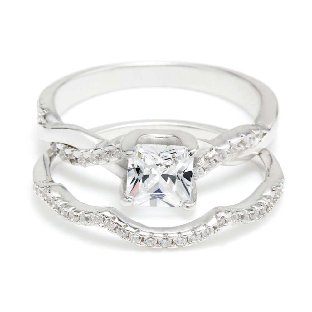 Princess Cut CZ Engagement Ring Set for Women - Sterling Silver Petite Wedding Band (Sizes 5-9) | Elegant Bridal Jewelry for Proposals, Anniversaries & Special Occasions