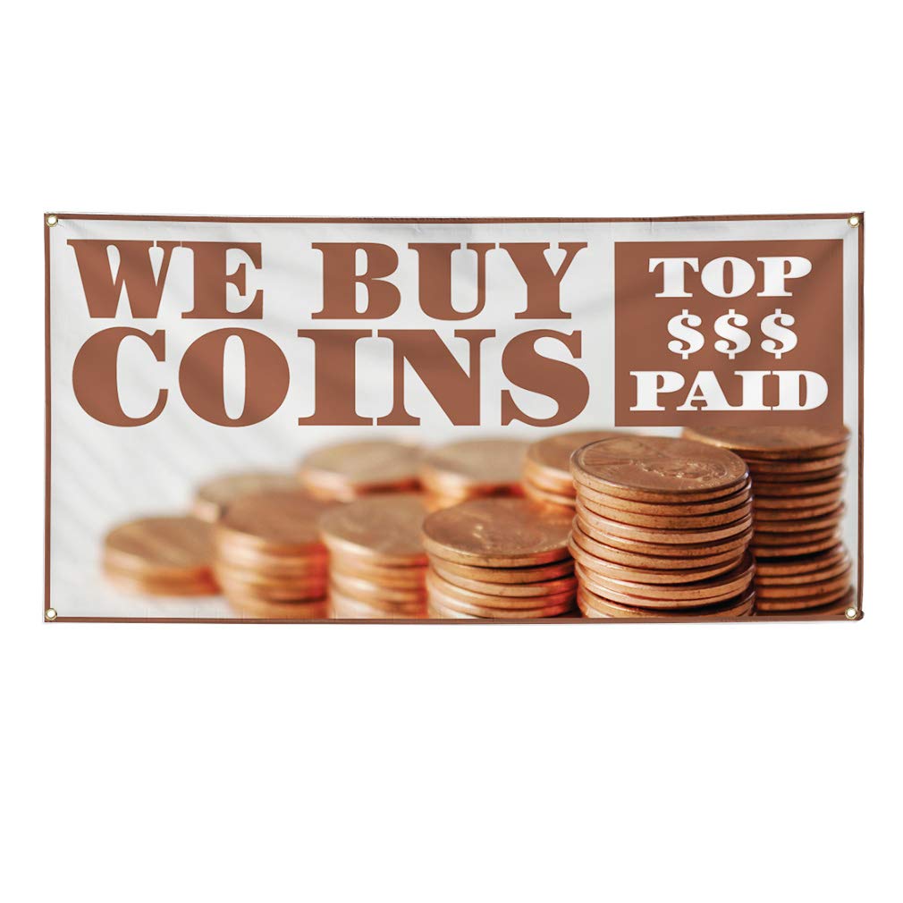 Durable 60x144 Inches Vinyl Banner with 10 Grommets - Weatherproof Outdoor Business Sign for Coin Shops, Yard Sales & Industrial Use | Multiple Sizes Available