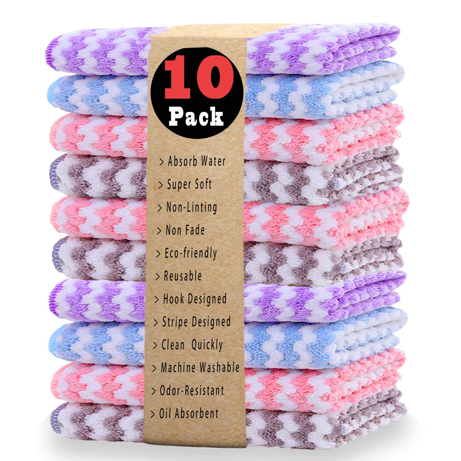 **AMITER 100% Cotton Kitchen Dish Towels Set - 10 Pack Absorbent Dishcloths & Dish Rags for Washing, Drying & Cleaning - Perfect for Kitchen, Restaurant & Home Use**