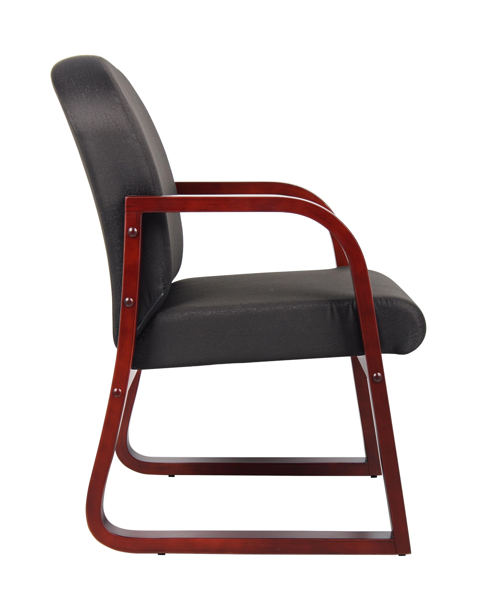 Boss Office Products Mahogany Frame Fabric Side Chair in Black - Ergonomic Office Chair for Home & Workspace, Comfortable Seating for Desk, Conference Room, or Waiting Area