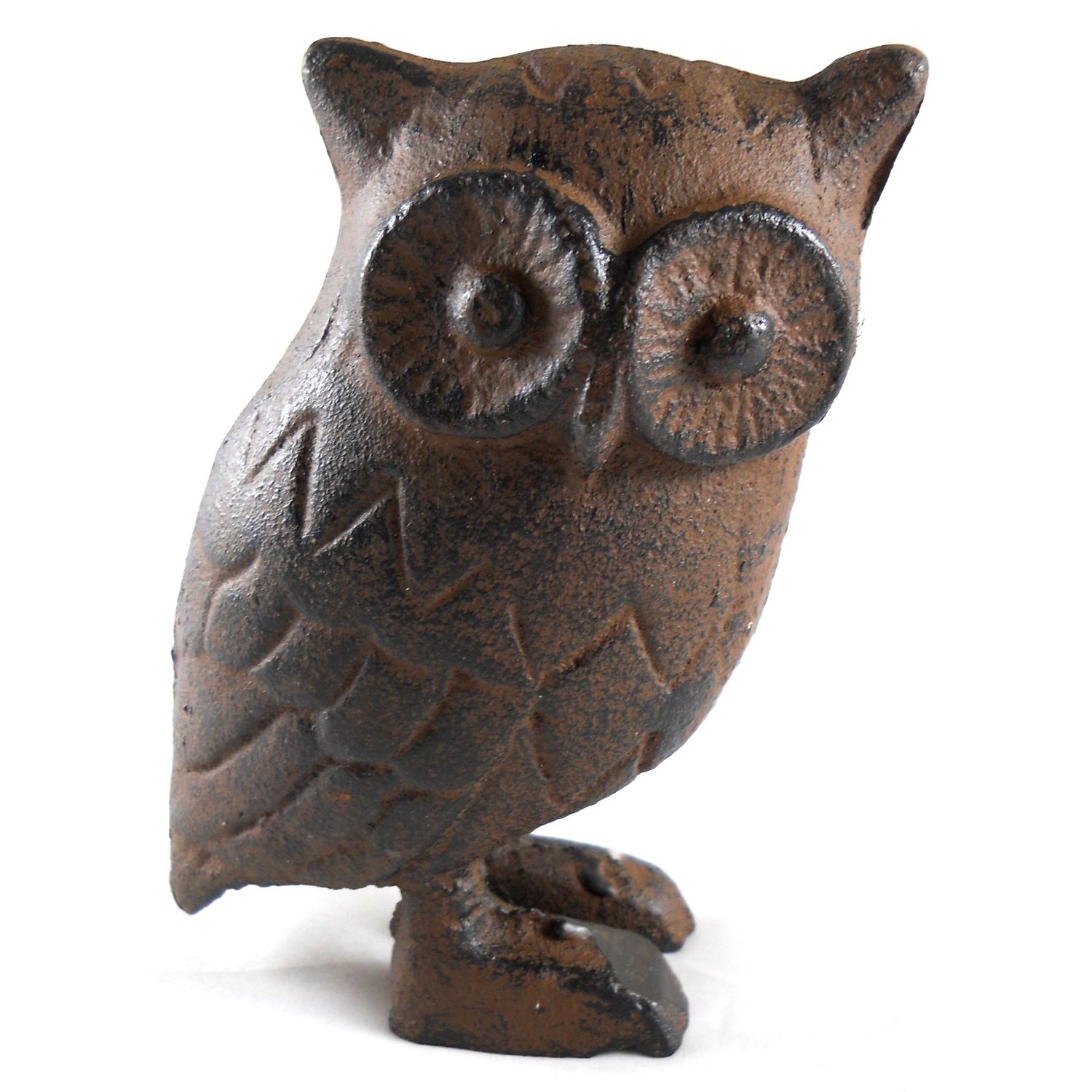 Handmade Cast Iron Owl Figurine Statue - 4.5 Inch Brown Decorative Garden Sculpture for Outdoor Patio, Home Decor & Gift Idea