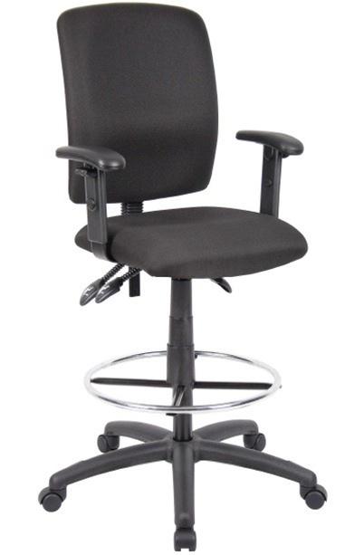 Boss Drafting Stool in Black Fabric - Adjustable Height Office Chair (Models B1635, B1636, B1637) for Home Office, Studio & Drafting Table Workspaces
