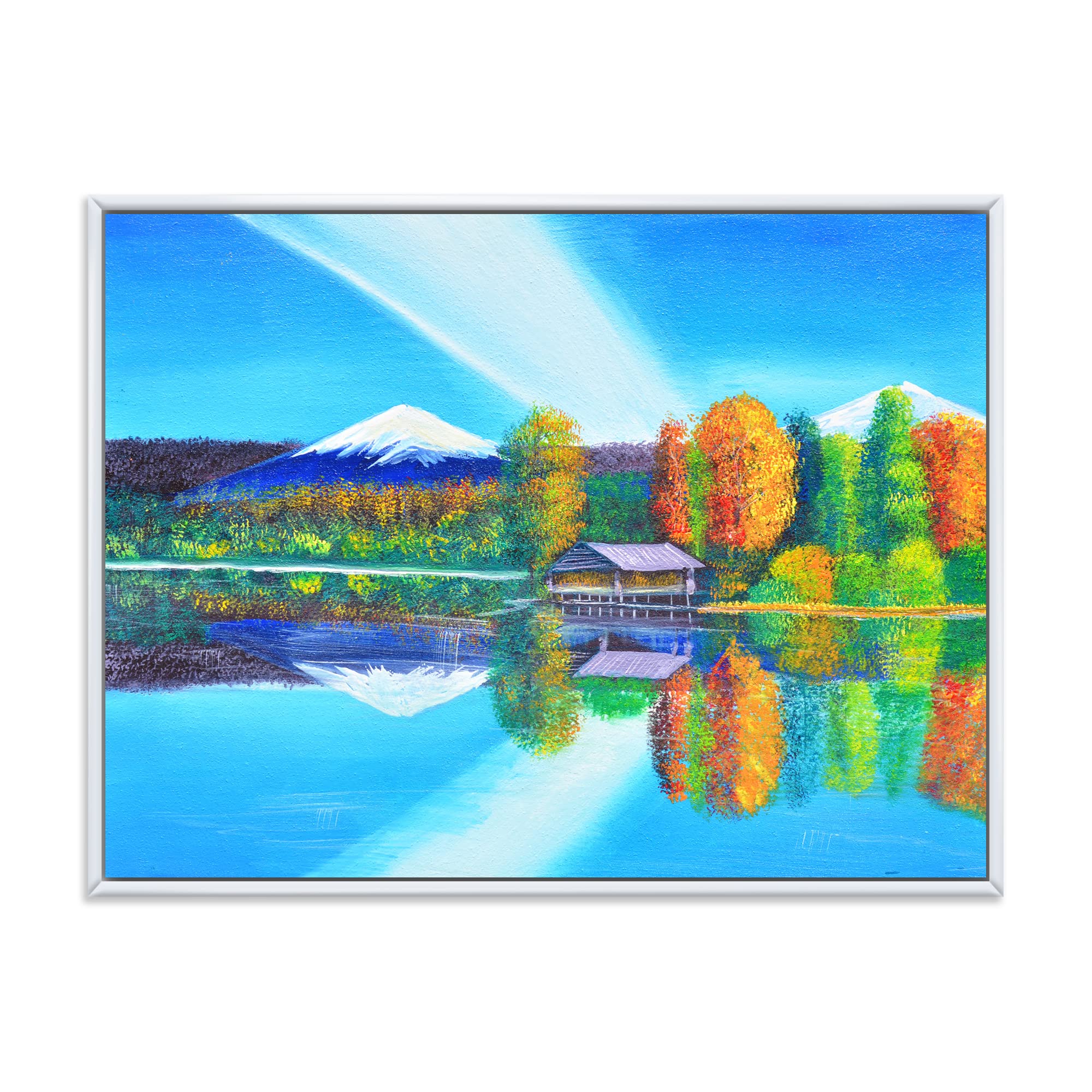 Reflection of Mountain and Sky on The Lake - Coastal Framed Canvas Wall Art Print for Living Room, Bedroom & Office Decor | Nature Landscape Painting | Modern Home Décor
