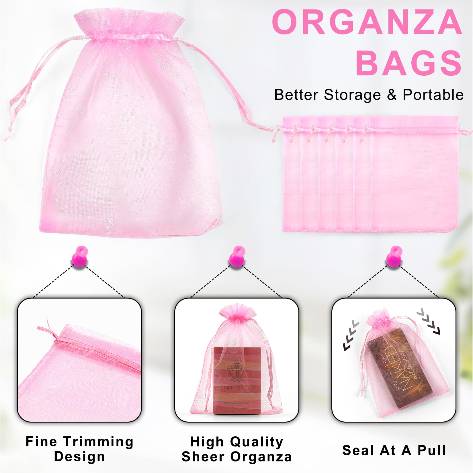 ANZNKU 50 Pack 4x6 Inch Premium Sheer Organza Drawstring Gift Bags - Pink for Candy, Jewelry, Party Favors, Wedding, Christmas & Birthday Gifts | Perfect for DIY Crafts, Bridal Shower, Baby Shower & Holiday Celebrations