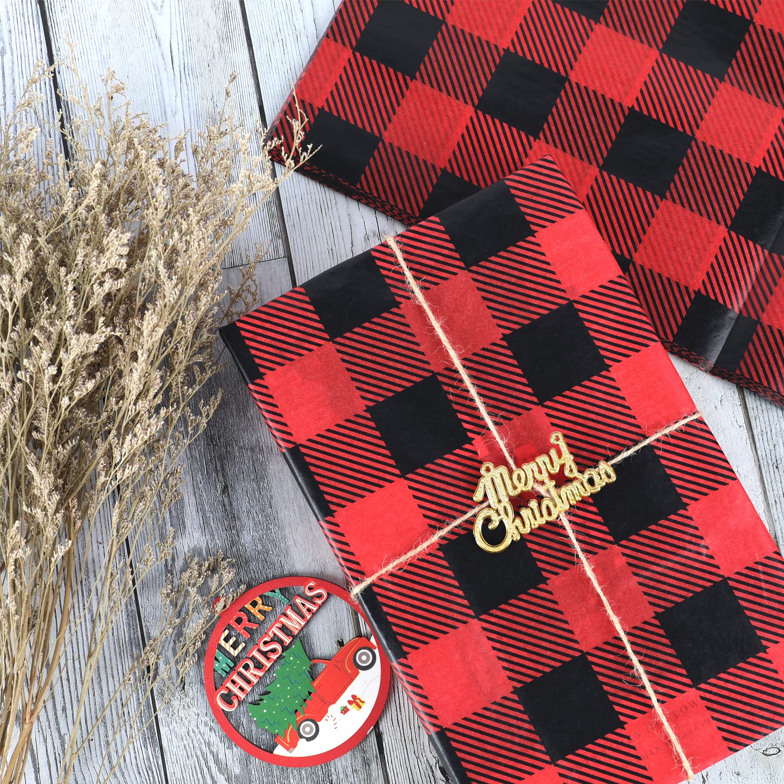 60 Sheet 20x20 Inch Large Buffalo Plaid Holiday Tissue Paper - Christmas Wrapping Paper for DIY Crafts, Rustic Gifts, Party Decorations | Perfect for Christmas Presents, Gift Bags, and Seasonal Home Decoration