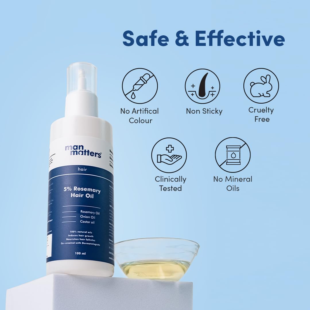 Man Matters Hair Growth Oil for Men - 100ml with 0.1% Rosemary Oil, Onion Oil, Bhringraj, Shikakai, Brahmi & Amla | Natural Cold Pressed Treatment to Reduce Hair Fall & Nourish Scalp | Daily Use for Thicker, Healthier Hair