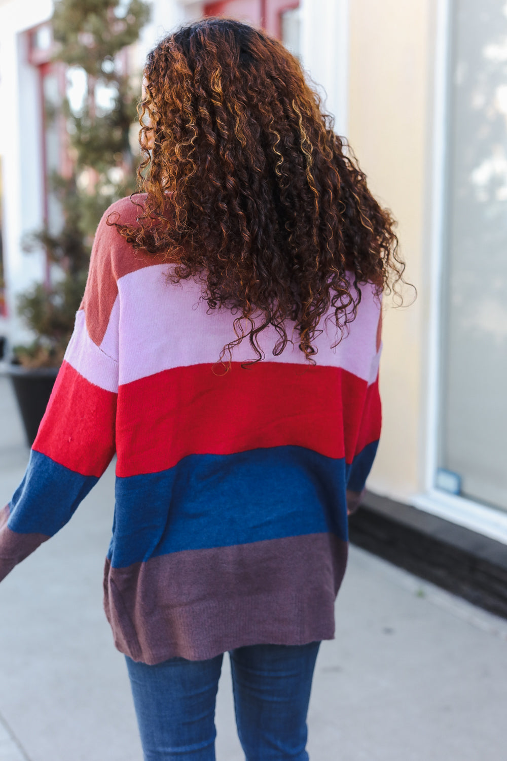 Lilac Multi Stripe Ribbed Knit Sweater Pullover for Women - Soft & Cozy Winter Fashion - Perfect for Casual Outfits, Office Wear & Date Nights
