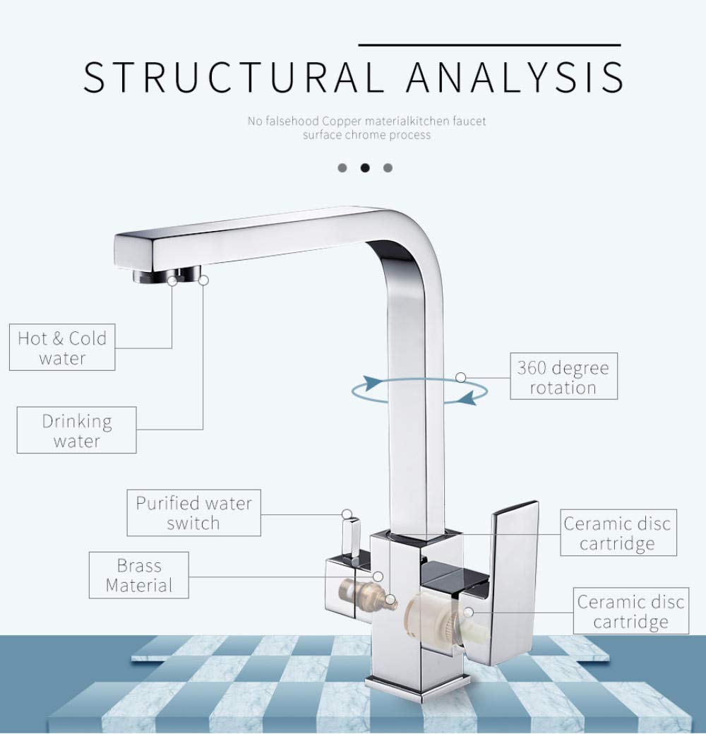 360 Degree Rotating Brass Kitchen Faucet with Water Purification - Square Modern Mixer Tap for Sink - Perfect for Home Renovation & Water-Saving Kitchen Upgrade