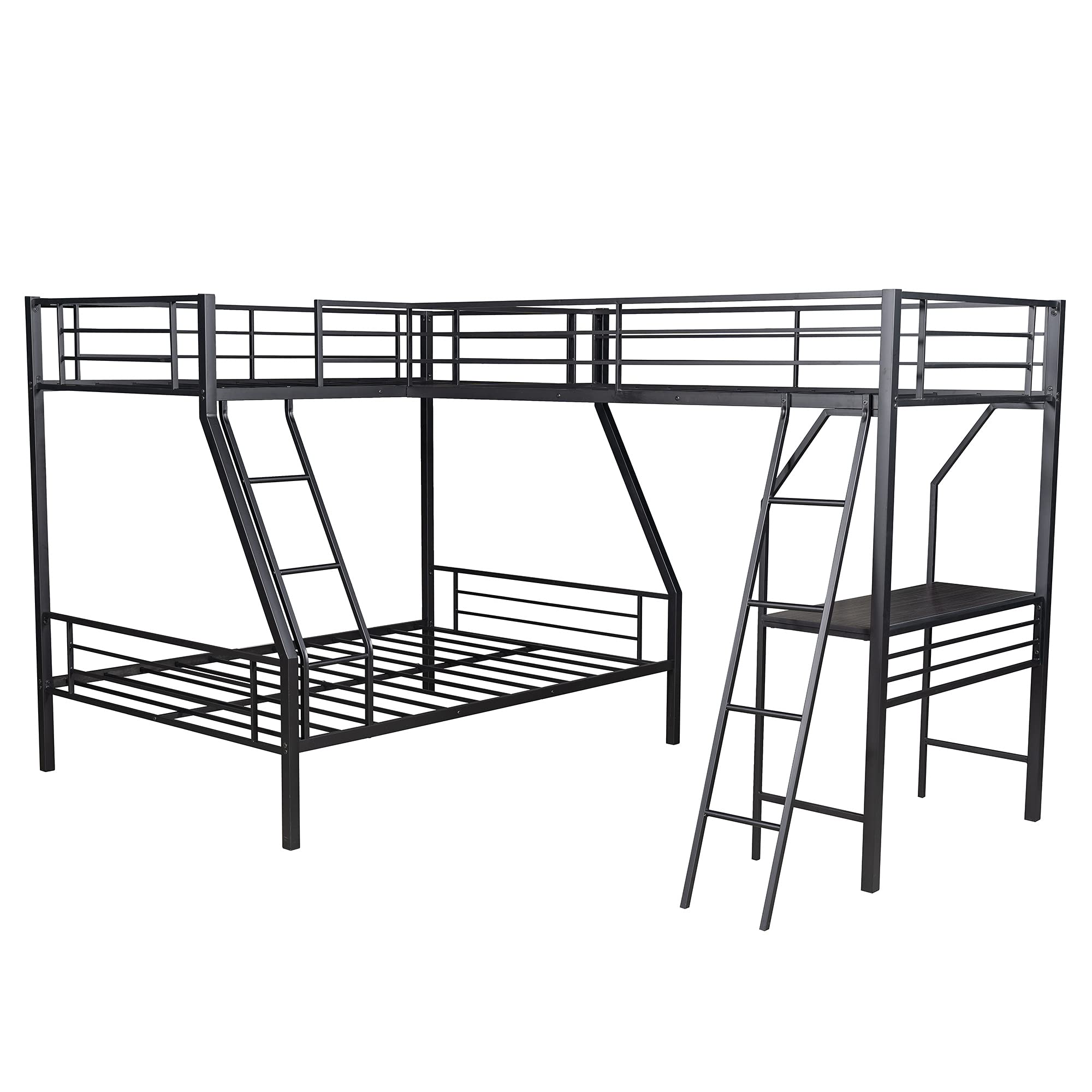 Space-Saving Metal Loft Bed - Twin Over Full Bunk Bed with Built-in Desk, Ladder & Safety Guardrails | Triple Loft Bed Design, No Box Spring Required | Perfect for Small Apartments, Dorms & Kids' Rooms