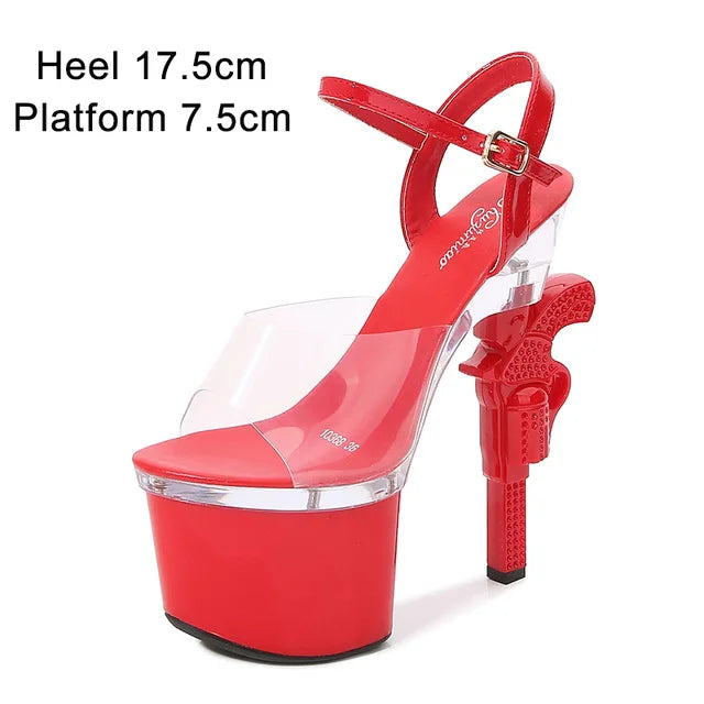 Sexy 17cm High Heel Platform Sandals for Women - Red Stiletto Wedding Shoes with Pistol Heel for Brides, Models & Evening Parties | Perfect for Prom, Runway Shows & Special Occasions