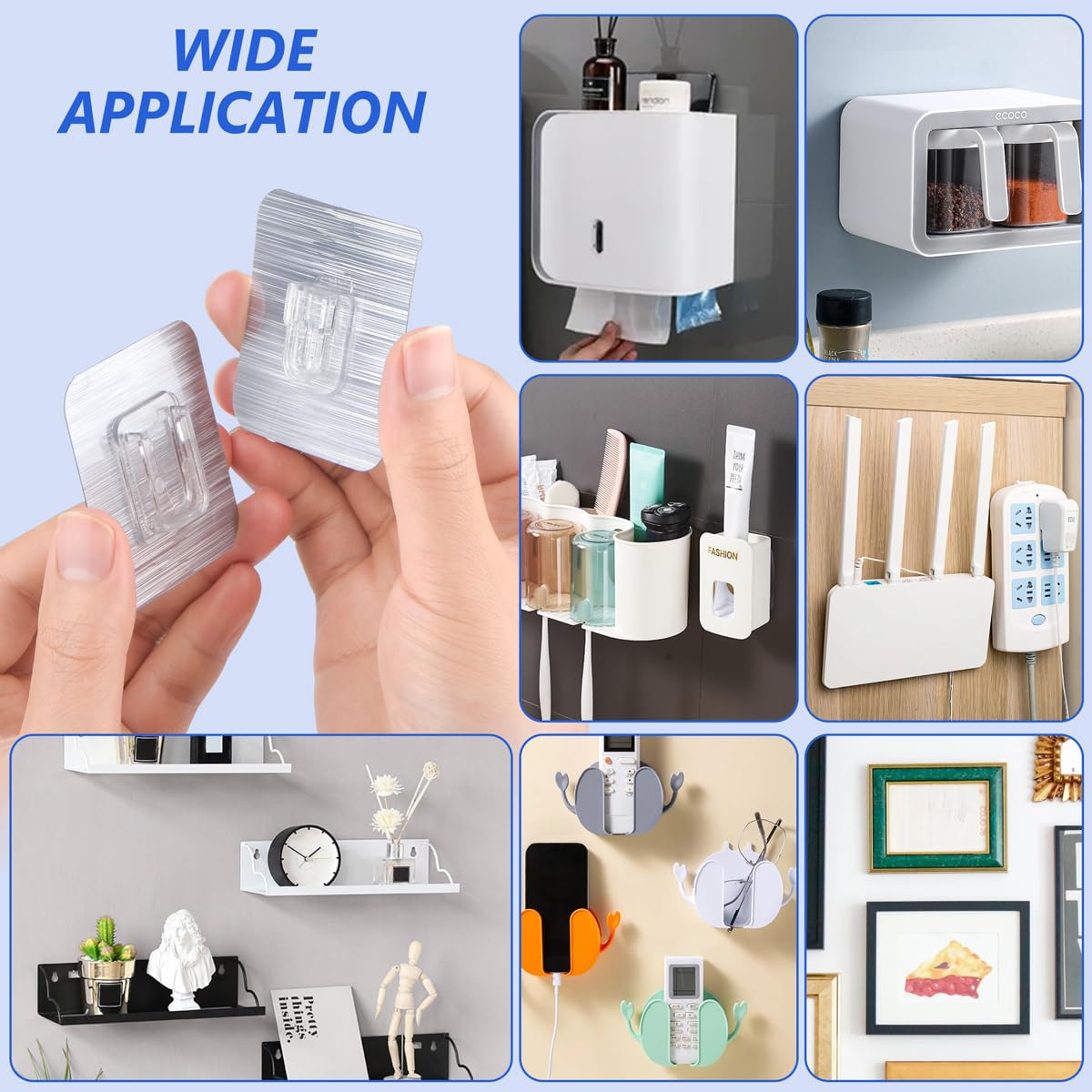 30 Pack Heavy Duty Clear Double Sided Adhesive Wall Hooks - Waterproof Sticky Hooks for Bathroom, Kitchen, Picture Hanging - Perfect for Organizing Home, Office & Dorm Rooms