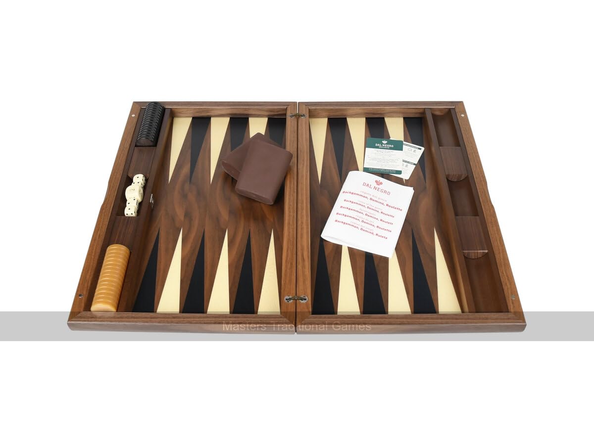 York Deluxe 19-Inch Walnut Backgammon Set with Inlaid Wooden Board - Includes Wooden Checkers, Dice Cups, Dice & Doubling Cube - Italian Craftsmanship - Perfect for Game Nights, Travel & Home Decor