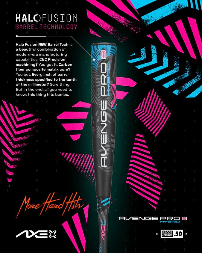 2025 Axe Avenge Pro 3 Hybrid BBCOR Baseball Bat -3 Length-to-Weight Ratio | Standard Handle for High School & College Players | Perfect for Training & Competitive Games