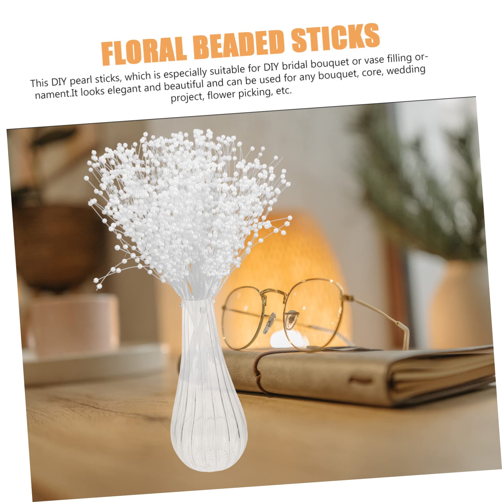100pcs Artificial Pearl Flower Stems - Beaded Pearl Sticks for Wedding Bouquets, Vase Fillers, Home Decor & DIY Crafts | Elegant Pearl Beaded Jewelry Stems for Centerpieces, Bridal Showers & Party Decorations