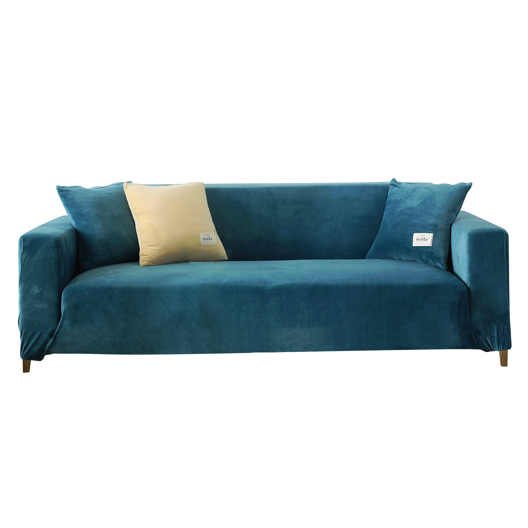 Soft Velvet Stretch Sofa Slipcover - XL Blue Couch Cover with Pillowcase | Pet & Kid Friendly Furniture Protector | Perfect for Living Room, Sectional Sofas & Home Decor