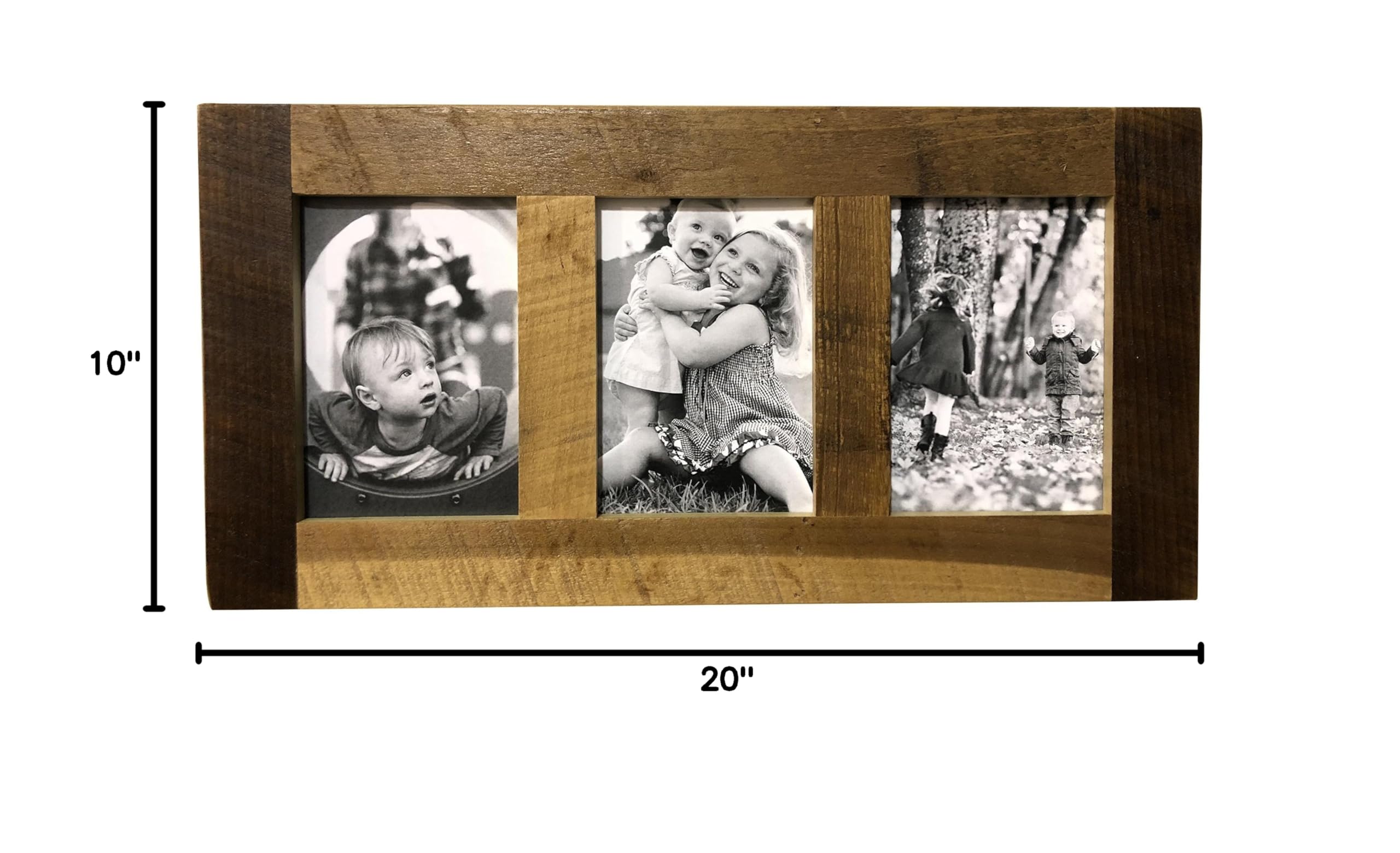 Rustic Reclaimed Barnwood Photo Frame - Multi Opening Wall Collage for 5x7 Pictures - Floating Display with 3 Openings - Perfect for Living Room, Bedroom & Office Decor
