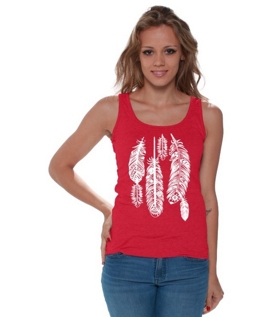 Awkwardstyles Women's Feather Print Native American Indian Style Tank Top - Soft Breathable Summer Casual Shirt | Perfect for Music Festivals, Beach Outings & Boho Fashion