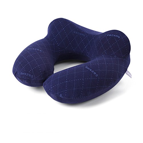 YONGJUN Inflatable Travel Neck Pillow - Blue U-Shaped Memory Foam Support for Airplane, Car, Office & Home Use - Portable & Ergonomic Design for Neck Pain Relief & Comfortable Napping