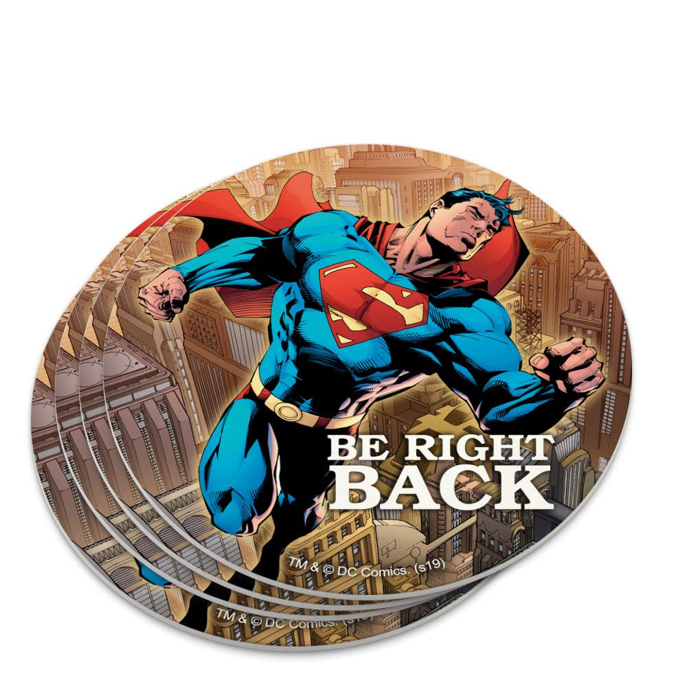 Superman Be Right Back Novelty Coaster Set - 4-Pack Superhero Drink Coasters for Home Bar, Office & Man Cave - Unique DC Comics Gift for Men & Collectors