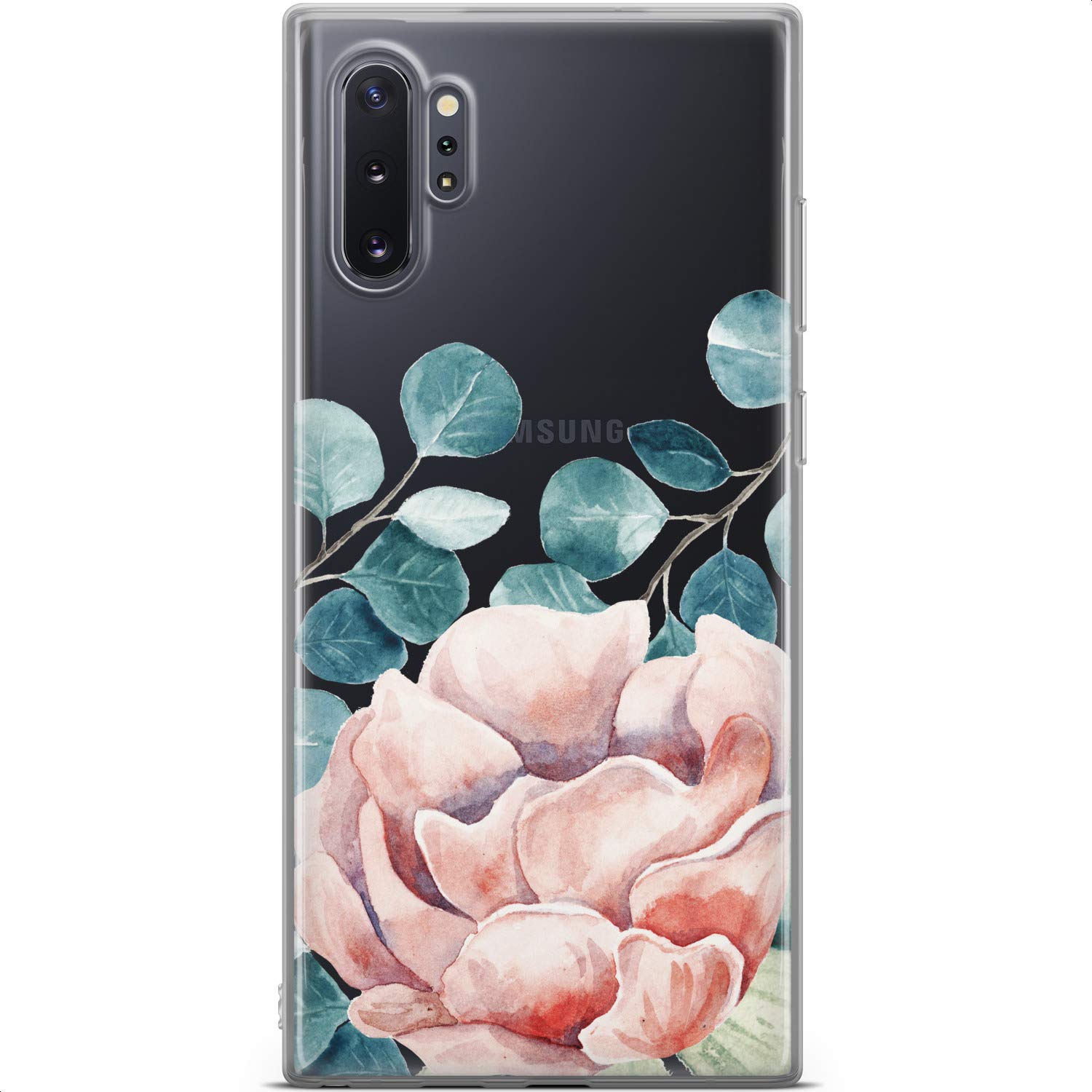 Samsung Galaxy S24 S23 Ultra S22 5G Plus S21 FE S20 S10 Phone Case - Flexible TPU Protective Cover with Floral Succulent Eucalyptus Design - Slim Lightweight Clear Silicone Case for Everyday Use & Travel Protection