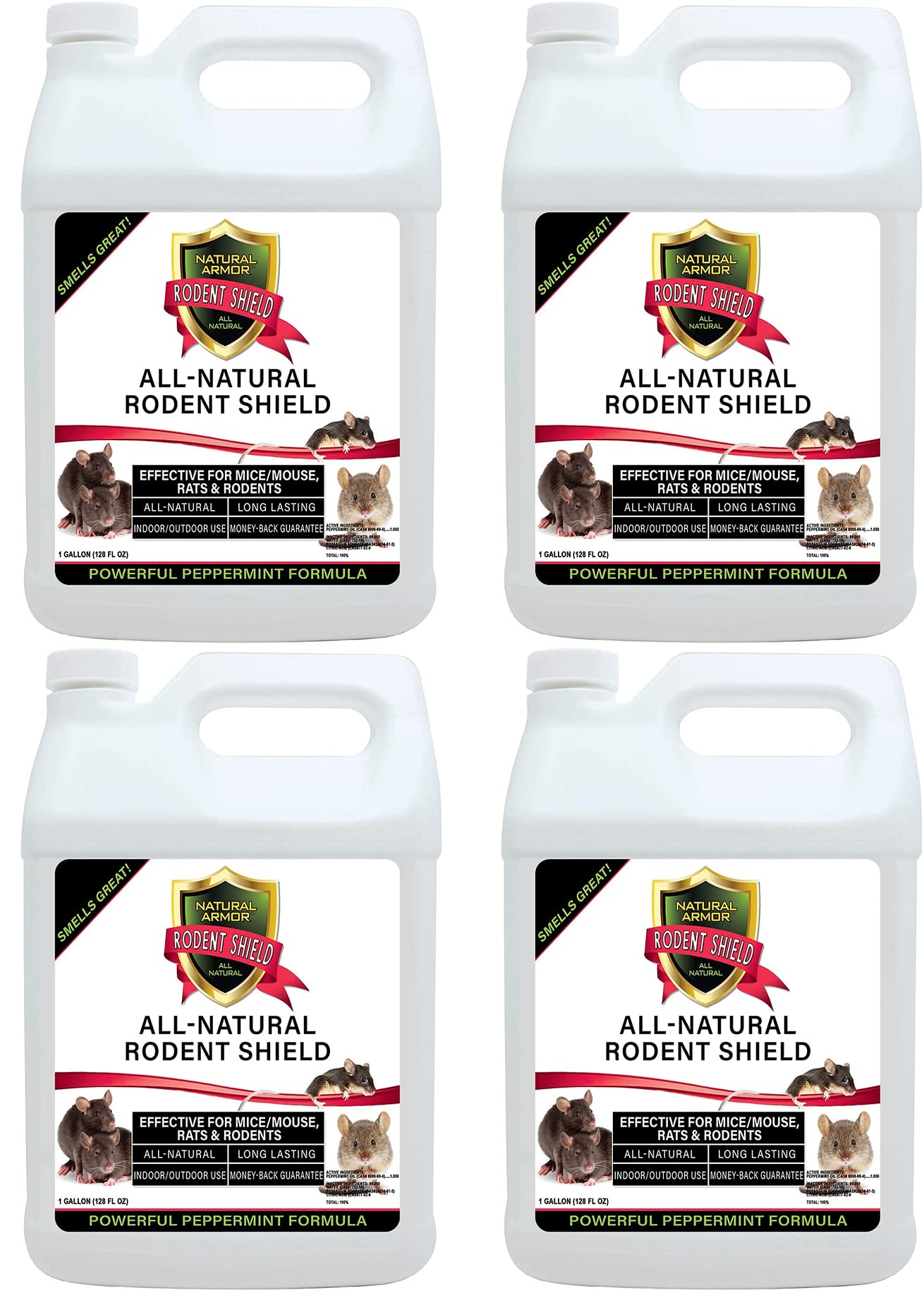 Natural Peppermint Oil Rodent Repellent Spray - Mice, Rats & Rodent Control for Indoor & Outdoor Use - 128oz Gallon Refill (Pack of 4) - Safe & Effective Pest Solution for Homes, Garages, Basements & Gardens