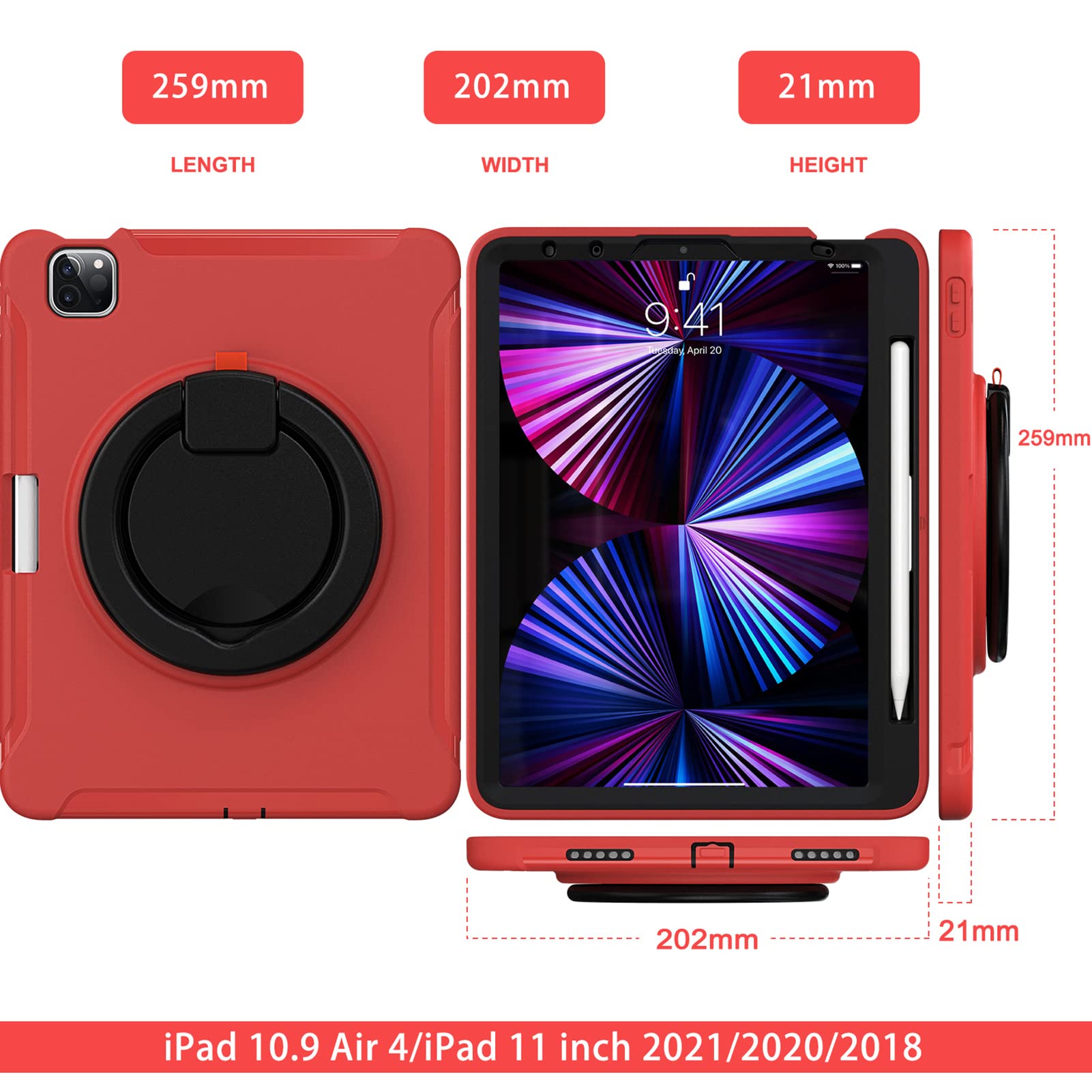 ORIbox Defender Case for iPad Air 5/4 & iPad Pro 11-inch (3rd/2nd/1st Gen) - Heavy Duty Shockproof Cover with 360° Rotating Ring Stand & Kickstand | Full Body Protection for Drops, Bumps & Scratches | Perfect for Work, Travel & Outdoor Use