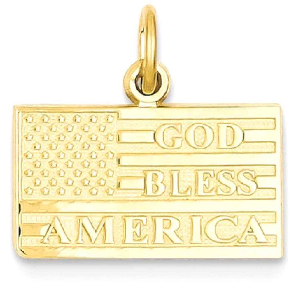 14K Solid Yellow Gold God Bless America Flag Necklace - Patriotic Jewelry for Women & Men - Perfect for Independence Day, Memorial Day & Everyday Wear