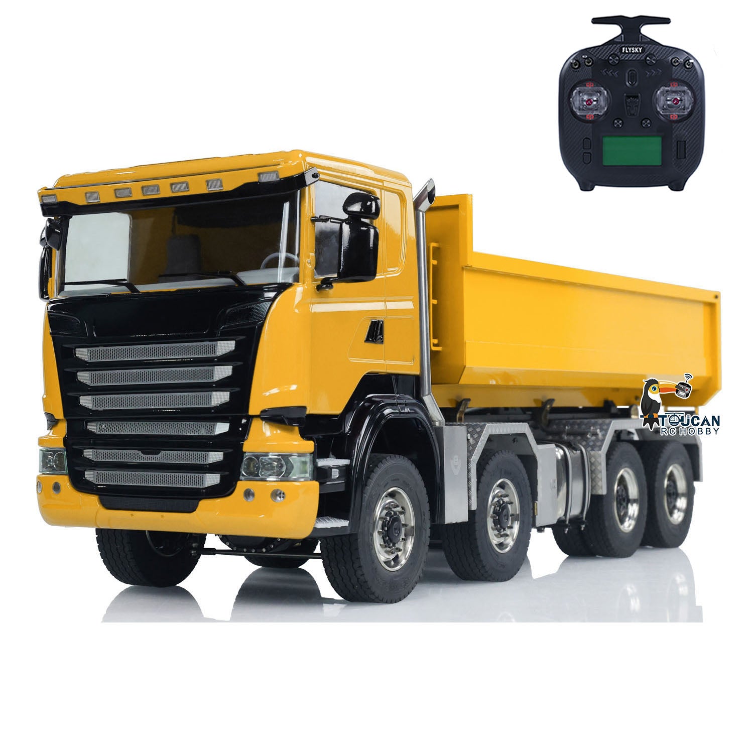 1/14 Scale Metal RC Hydraulic Dump Truck with Remote Control - 8x8 Off-Road Construction Vehicle with U-Shaped High Bucket & Timber Flatbed for Kids and Adults - Perfect for Construction Site Play, Collecting, and Outdoor Adventures