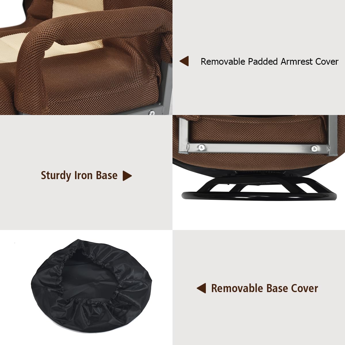 Giantex 360 Degree Swivel Floor Chair - Adjustable Backrest with Lumbar Support & Armrests, Foldable Lazy Sofa Rocker for Living Room, Bedroom, Gaming, TV Watching, Reading - Beige/Brown Home Comfort Chair