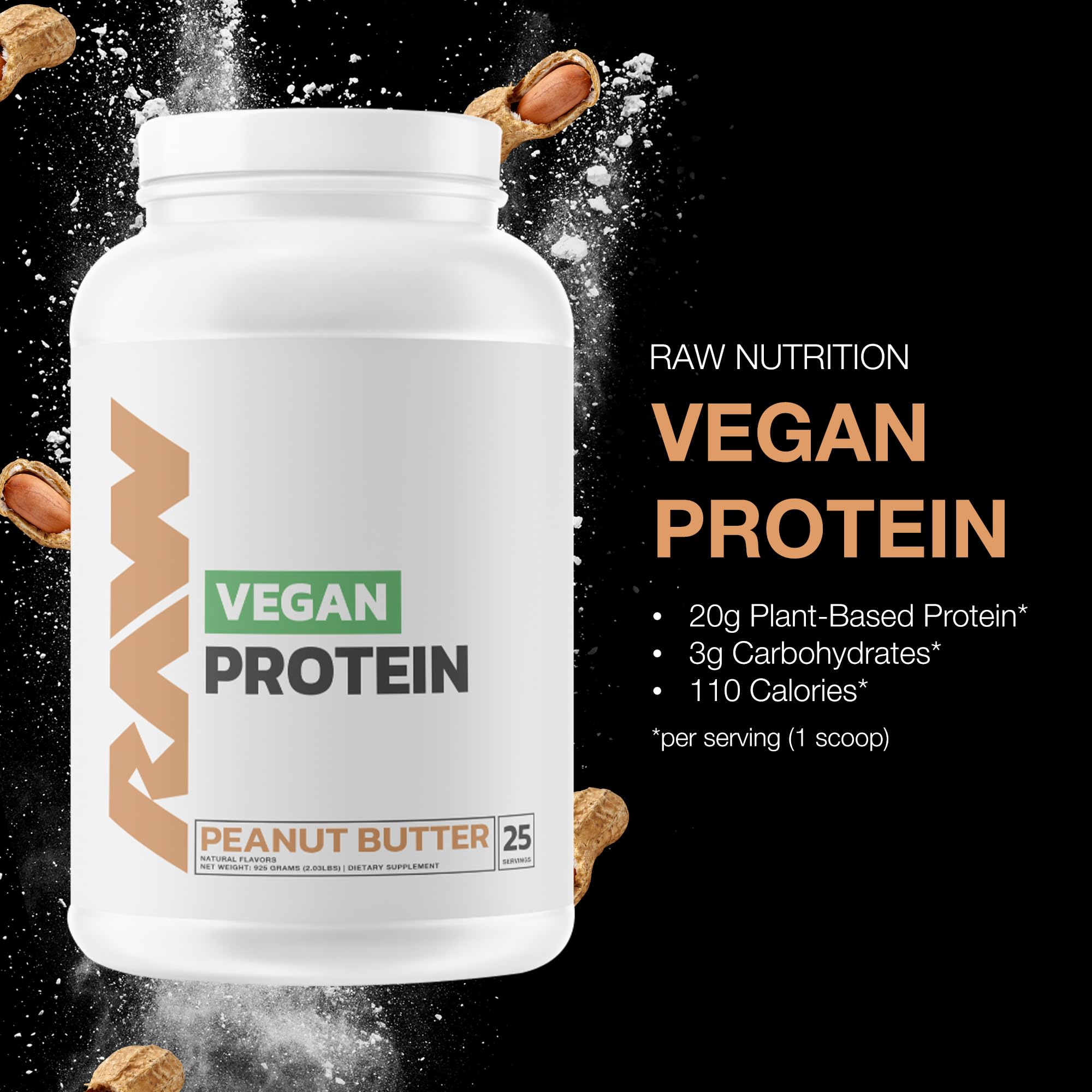 Organic Vegan Protein Powder with Peanut Butter Flavor - 20g Plant-Based Protein for Muscle Growth & Recovery - Low Fat, Low Carb, Vitamin Fortified - 25 Servings - Perfect for Post-Workout Shakes & Healthy Smoothies