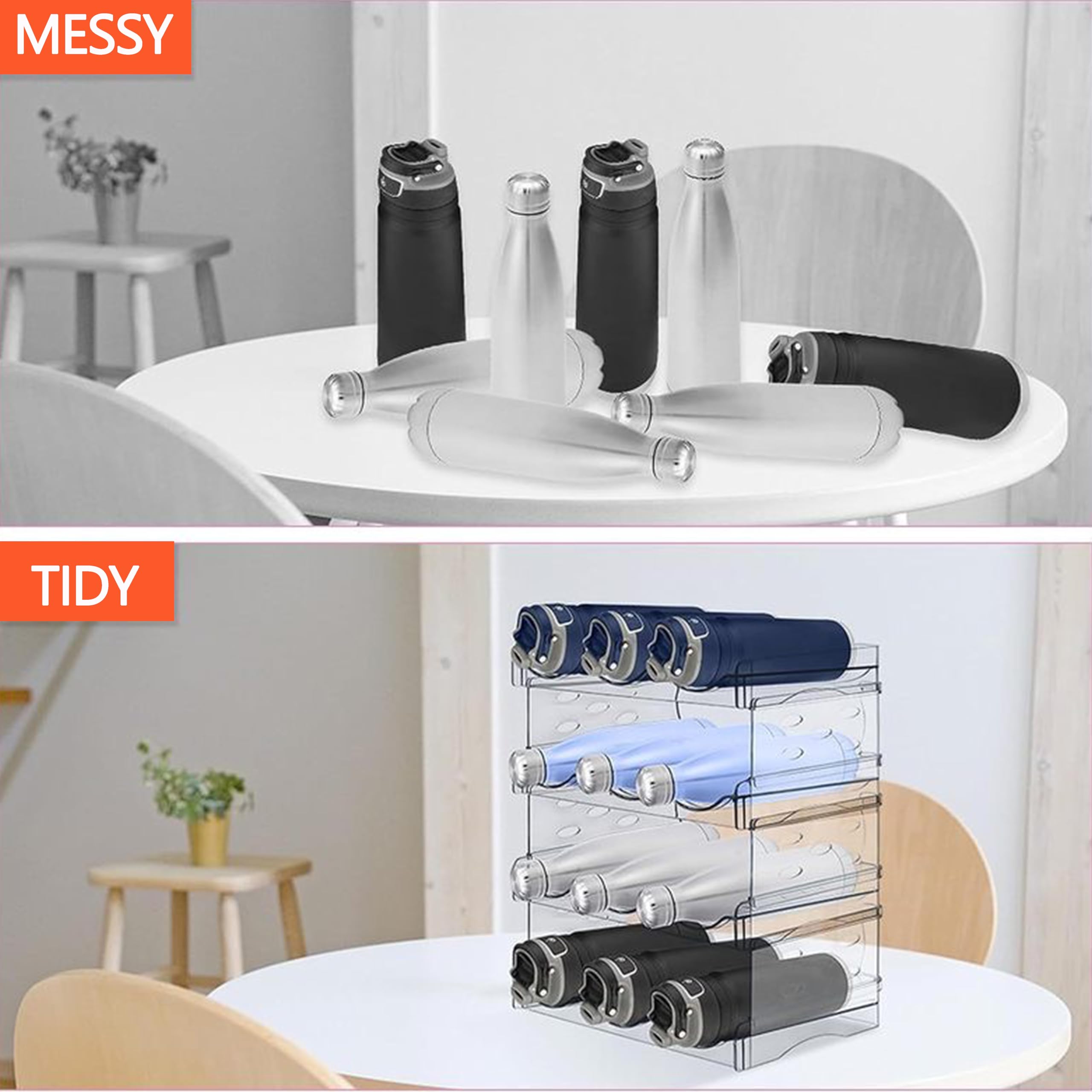 Stackable Wine Rack - 4 Tier Wine Bottle Holder Organizer for Cabinet, Pantry, Refrigerator & Countertop - Holds 12 Bottles - Perfect for Kitchen Storage, Dining Room Decor & Wine Cellar Organization