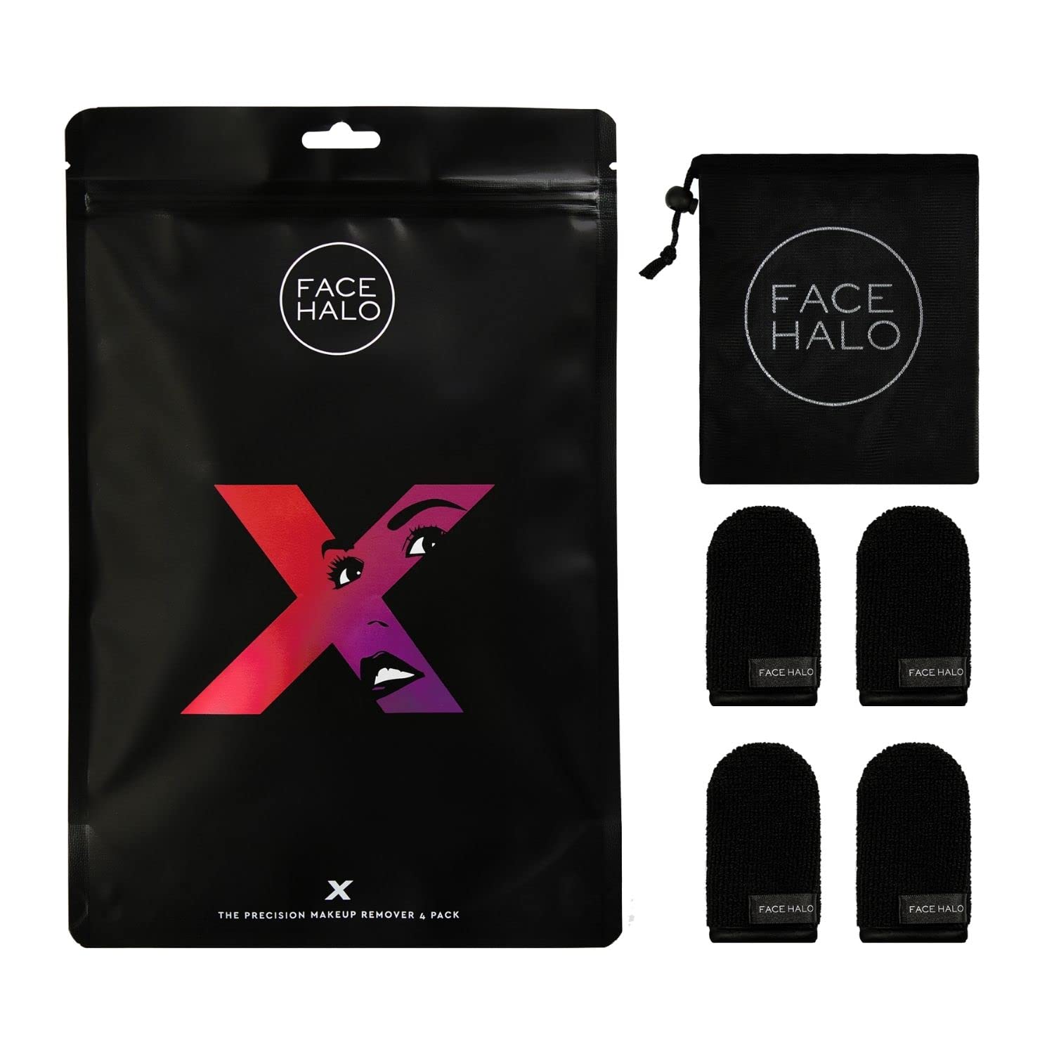 Face Halo X | Reusable Makeup Remover Pads - Microfiber Makeup Remover Wipes for Heavy Makeup, Mascara, Eyeshadow & Foundation (4 Pack) | Gentle Cleansing for Sensitive Skin & Travel-Friendly Beauty Routine