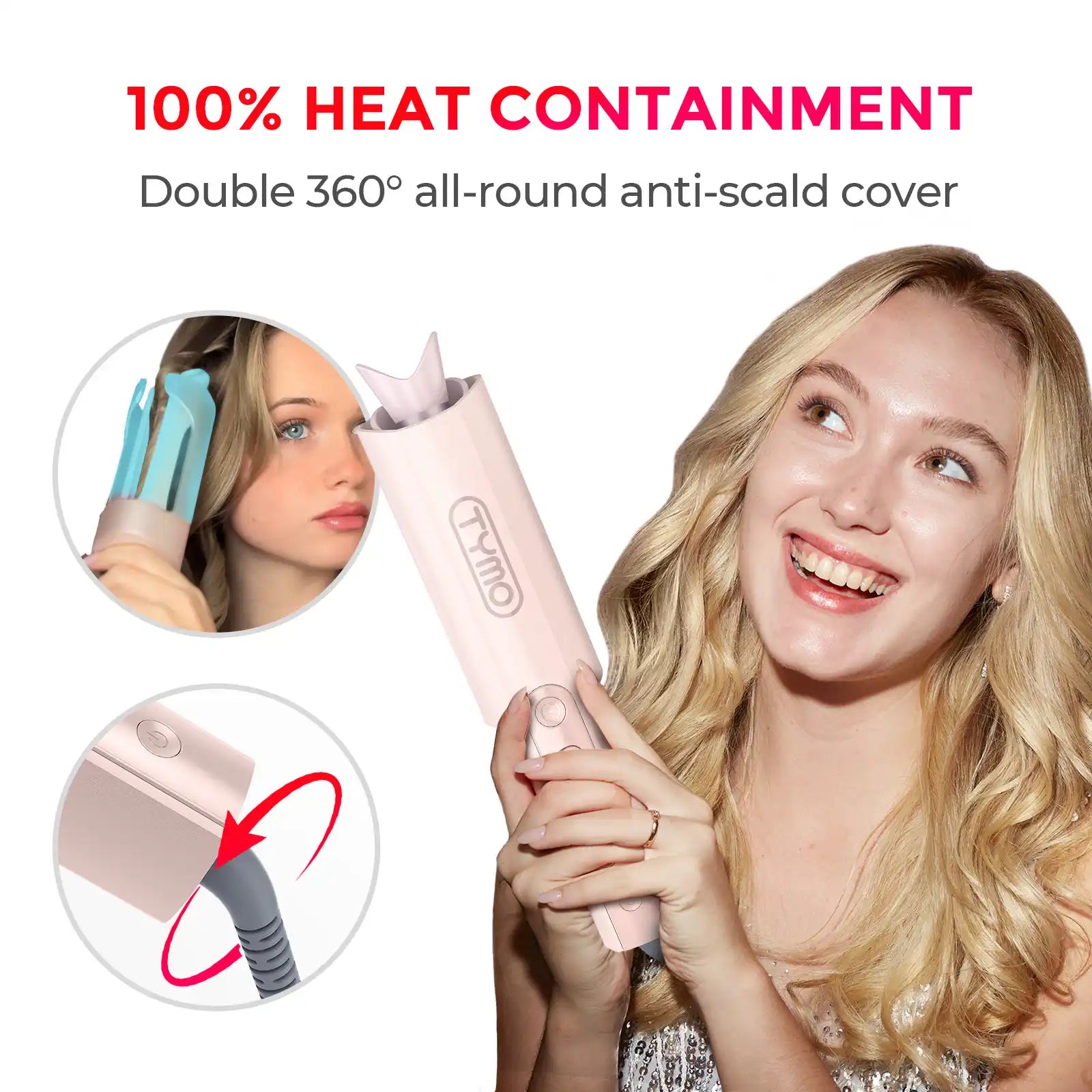 TYMO CURLPRO PLUS Pink Hair Curling Iron - Professional Ceramic Tourmaline Styler for Salon-Quality Waves & Curls - Perfect for Home Styling, Parties & Special Occasions