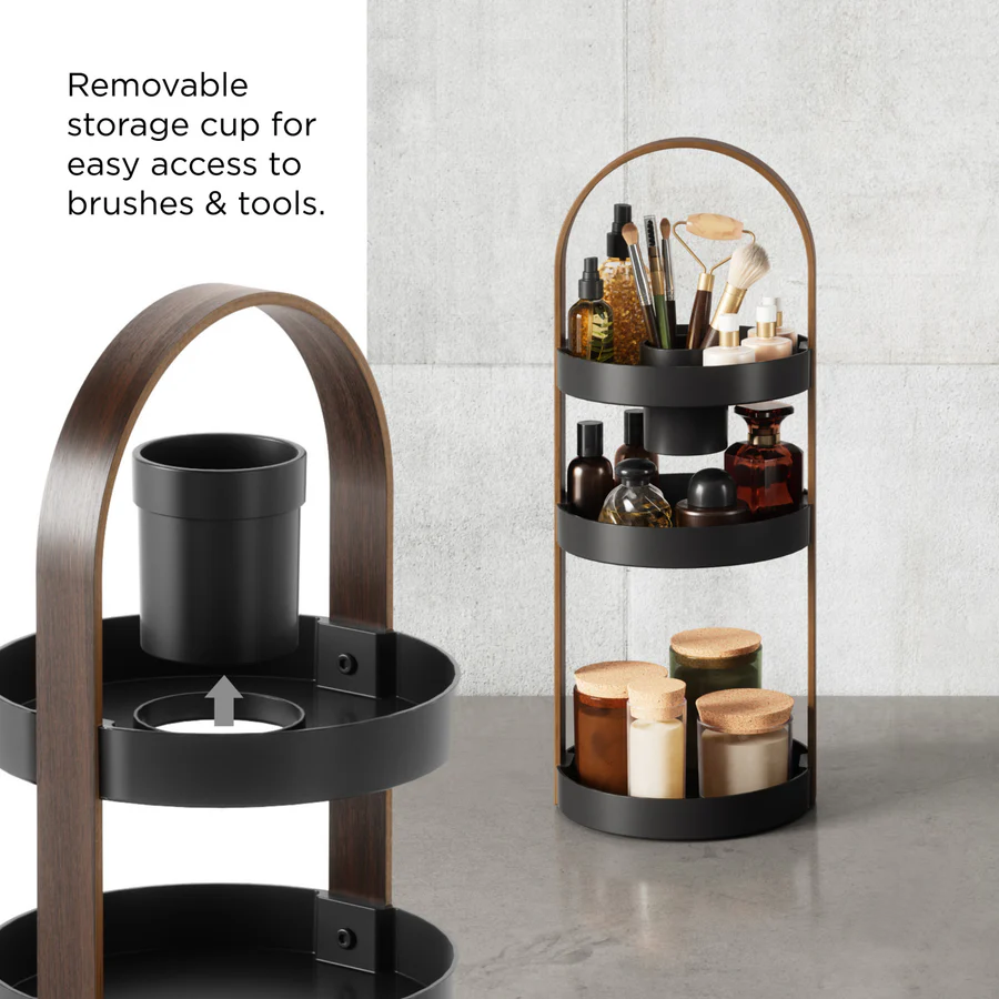 Black Cosmetic Organizer - 3-Tier Makeup Storage Caddy for Bathroom, Vanity & Travel | Perfect for Brushes, Lipsticks & Skincare Products