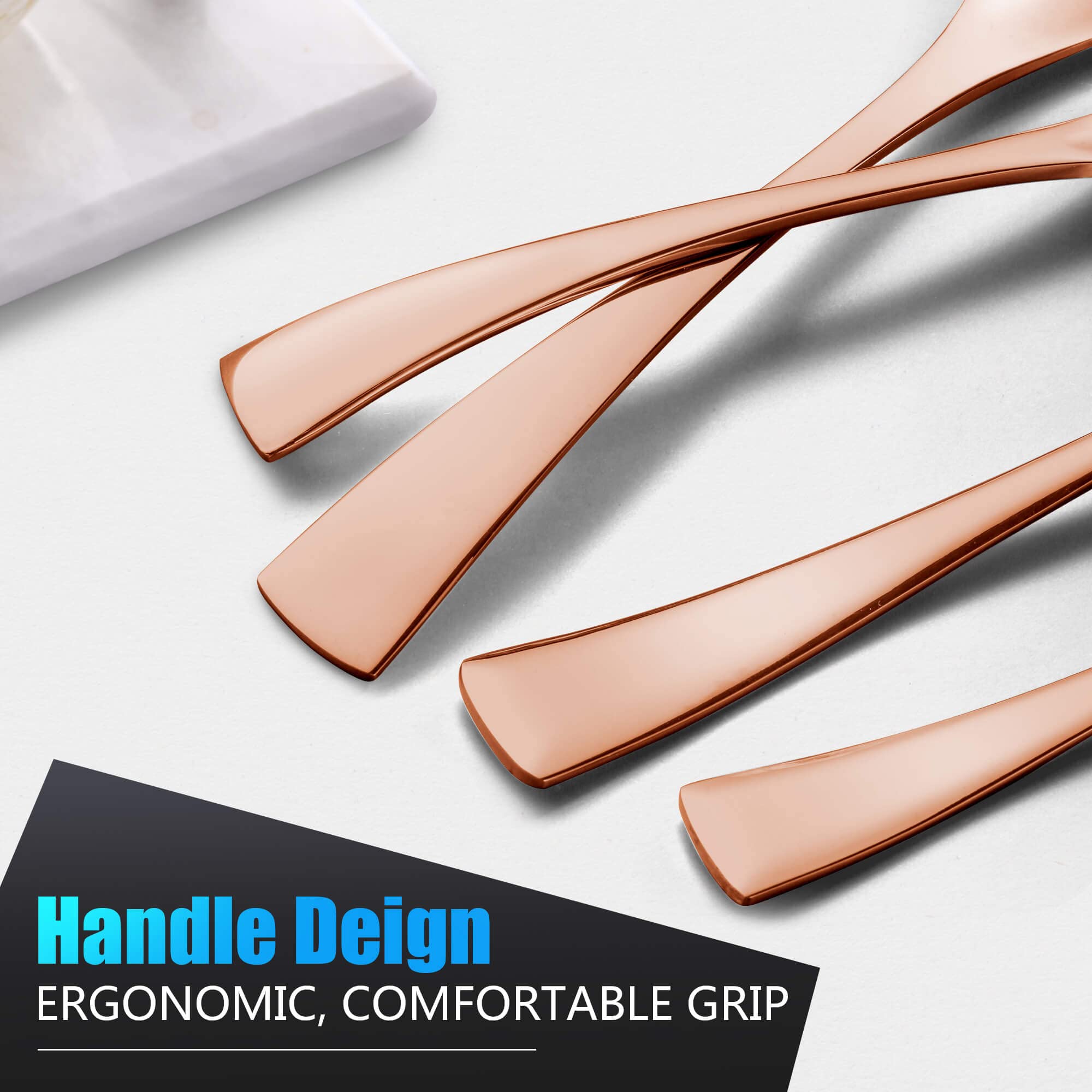 24-Piece Rose Gold Silverware Set with Steak Knives - Forged 18/10 Stainless Steel Cutlery Set for 4 - Modern Heavy Duty Flatware Utensils Set - Dishwasher Safe - Perfect for Dinner Parties, Weddings & Everyday Dining