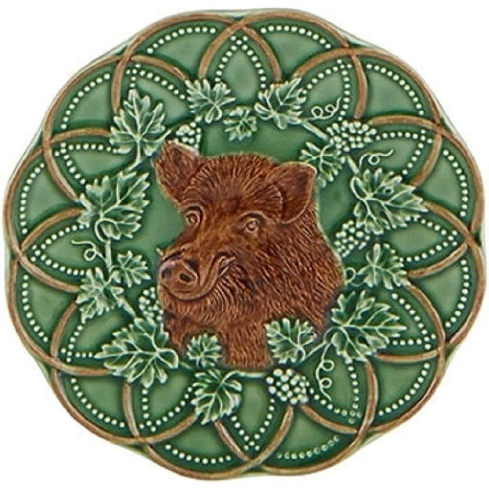 Bordallo Pinheiro Woods Bread and Butter Plate Set of 4 - Handcrafted Ceramic Boar Design Appetizer Plates for Dinner Parties, Kitchen, and Home Decor