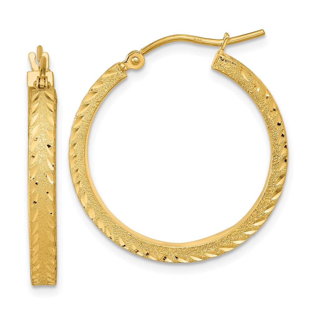 14K Yellow Gold Hoop Earrings for Women - Polished Satin Shiny Cut Fancy Design | Perfect for Parties, Weddings & Everyday Elegant Wear