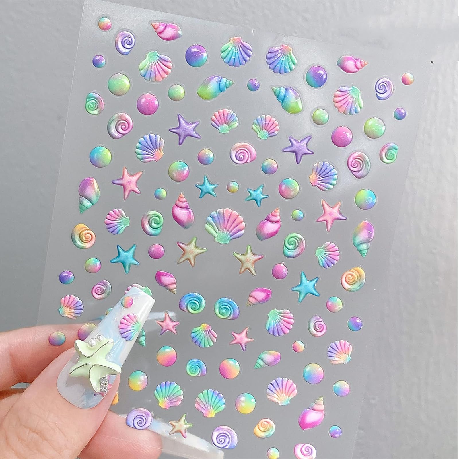 5D Embossed Nail Art Stickers with Seashells, Starfish - Summer Nail Decorations for Women & Girls - Perfect for Beach Vacations, Manicures, DIY Nail Designs