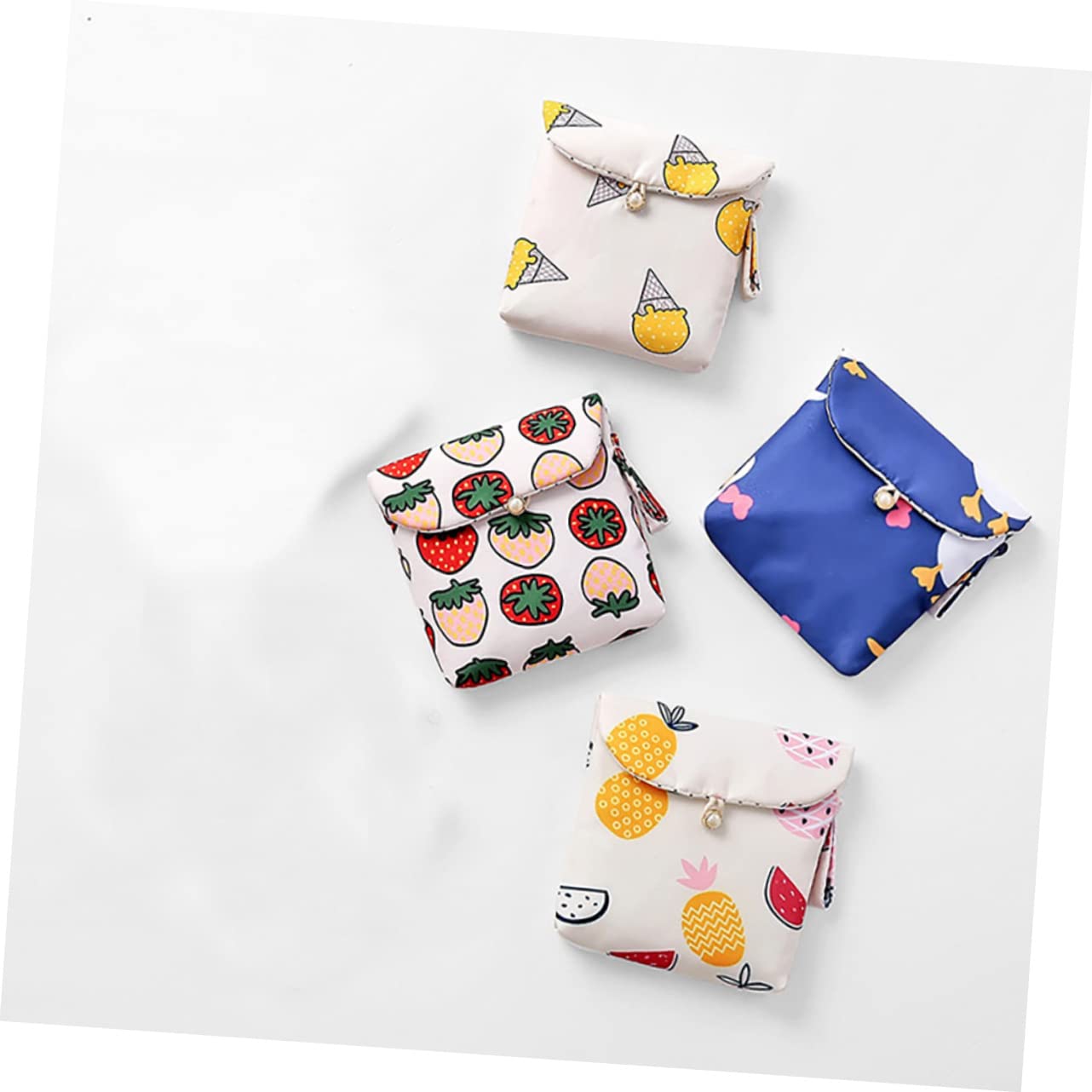 ORFOFE Cotton Menstrual Pad Bags Set of 4 with Button Closure - Stylish & Compact Storage for Sanitary Pads, Tampons, Coins & Essentials - Perfect for Travel, Gym, Work & Daily Organization
