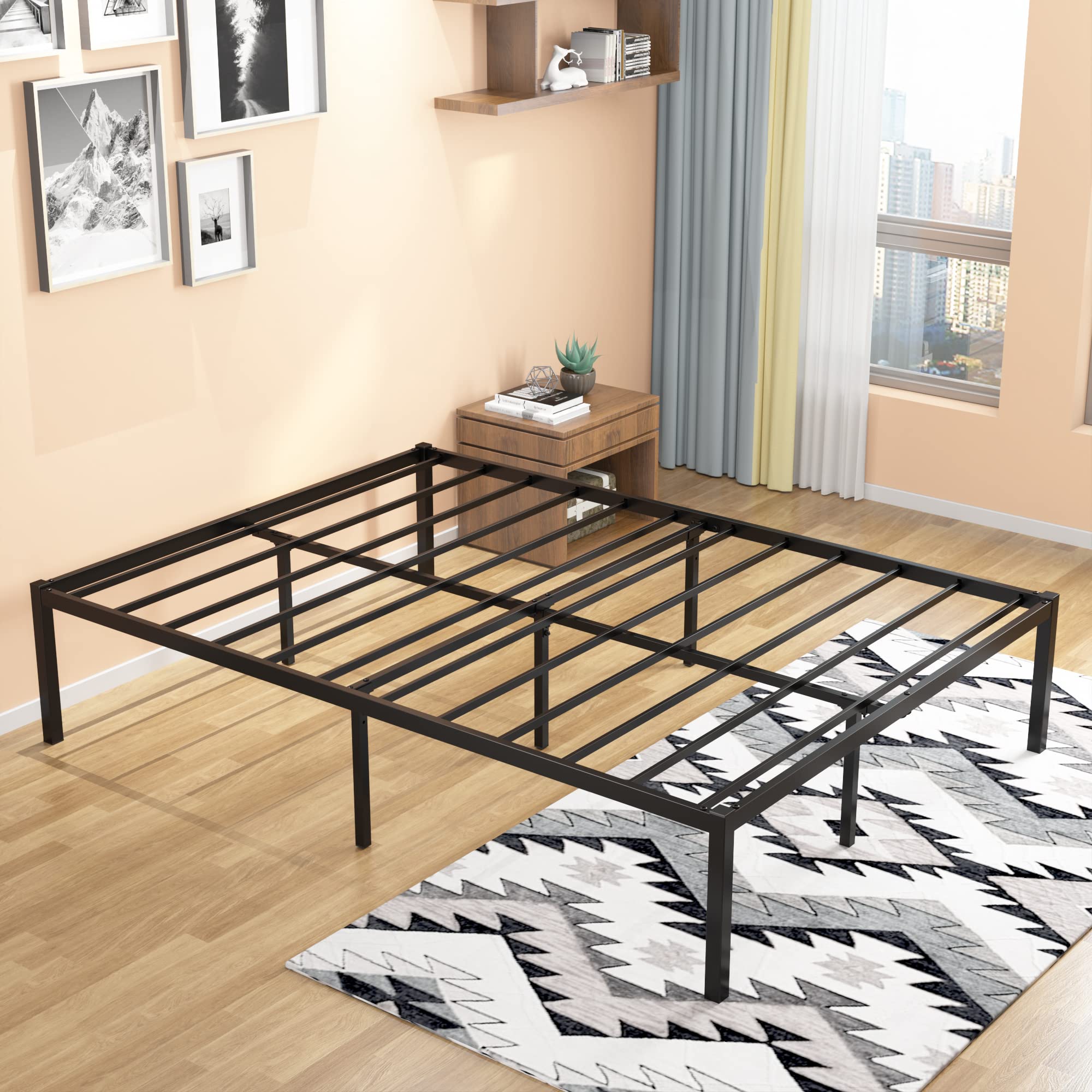Weehom Full Size Bed Frame 16 Inch - Sturdy Metal Platform Bed with Heavy Duty Steel Slat Support, No Box Spring Needed | Underbed Storage Space | Easy Assembly in Black | Perfect for Small Bedrooms, Guest Rooms & Dormitories