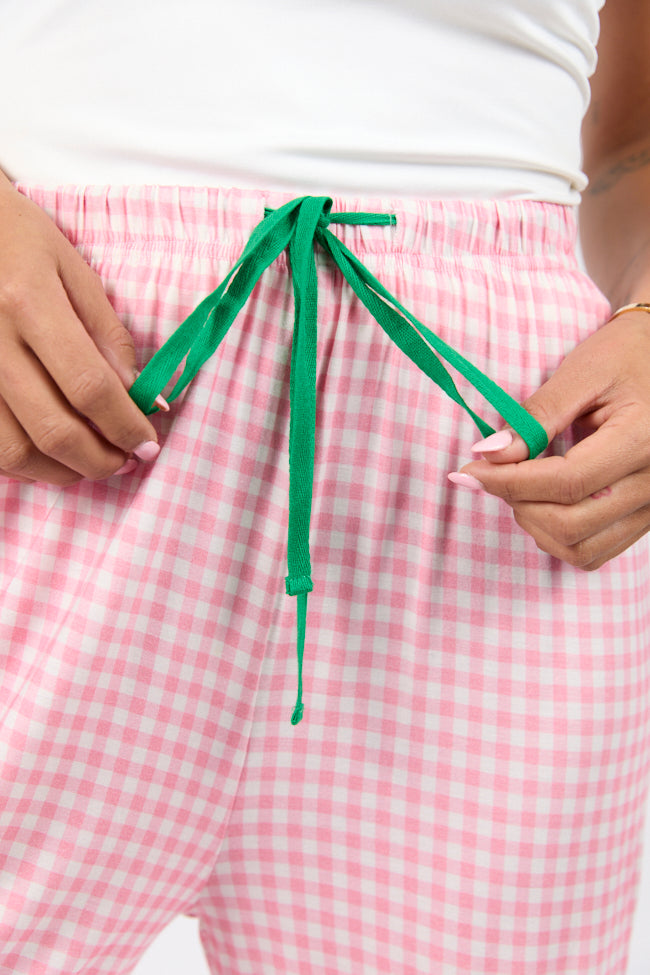 Stylish Pink Gingham Pajama Pants for Women - Comfortable Sleepwear & Lounge Wear - Perfect for Bedtime, Relaxing at Home, or Vacation Getaways