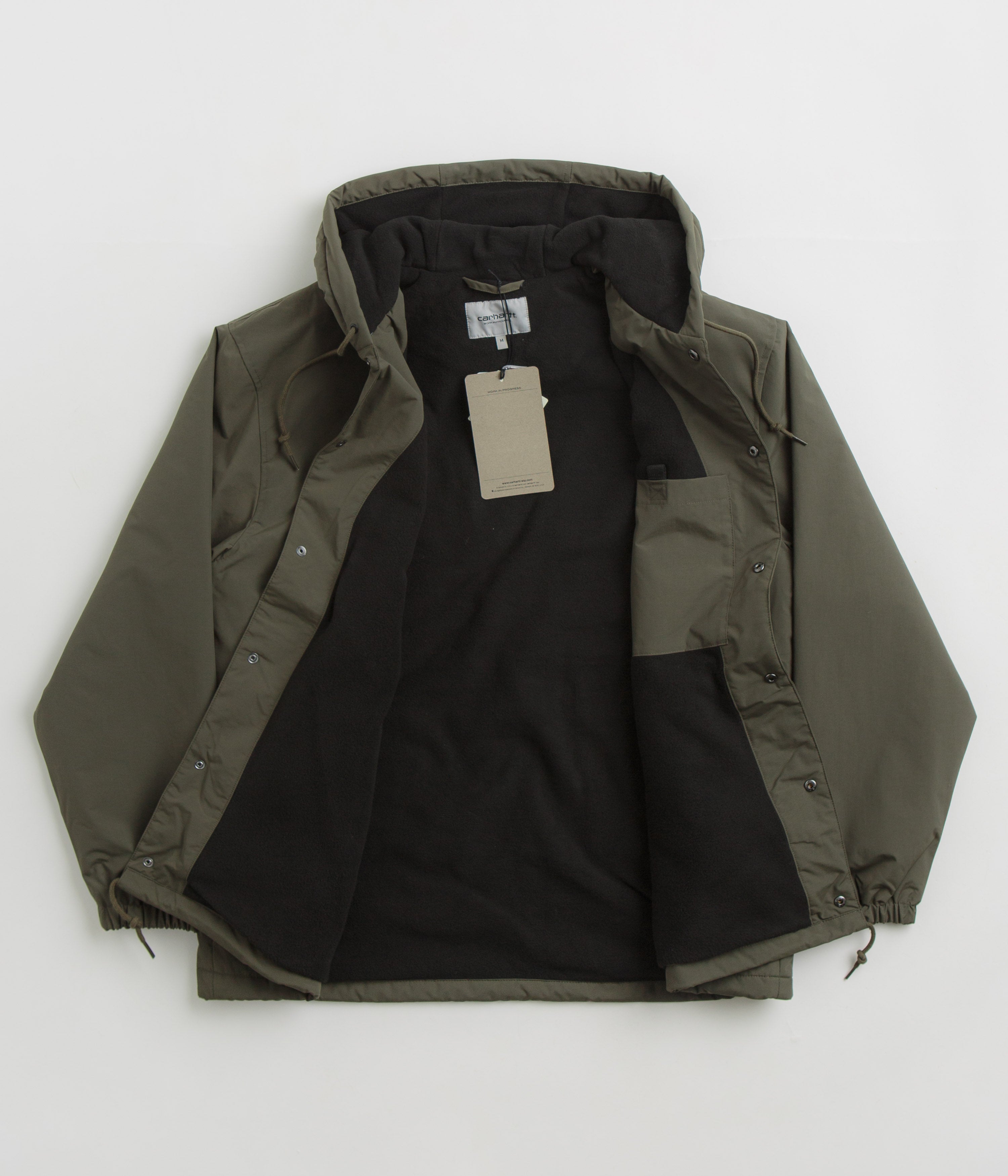 Carhartt Hooded Coach Jacket for Men - Water-Resistant Cypress & Black Work Jacket - Durable Outdoor Workwear for Construction, Hiking & Casual Wear
