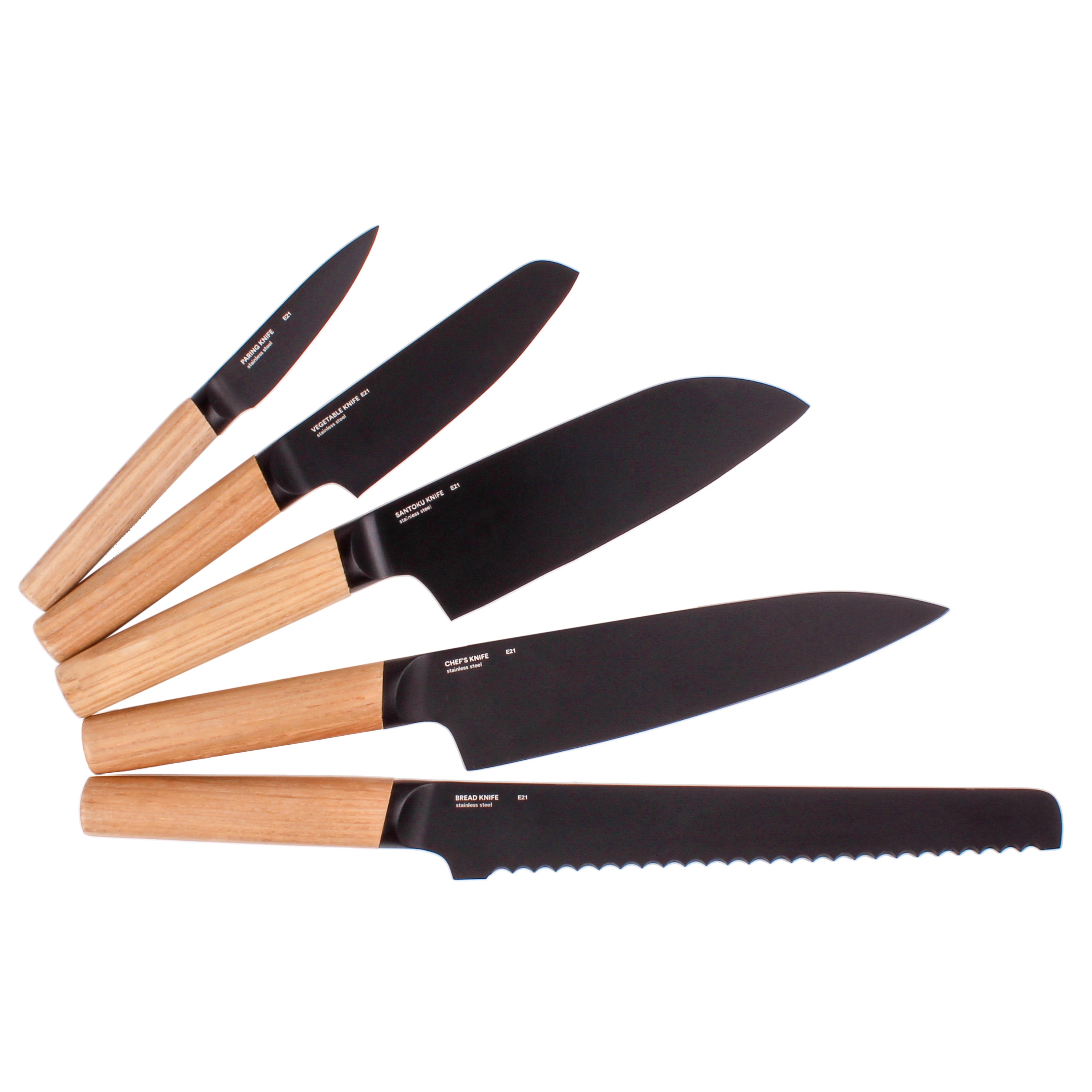 BergHOFF Ron 6-Piece Stainless Steel Knife Block Set with Natural Wood Stand - Perfect for Home Kitchen, Cooking, and Food Preparation