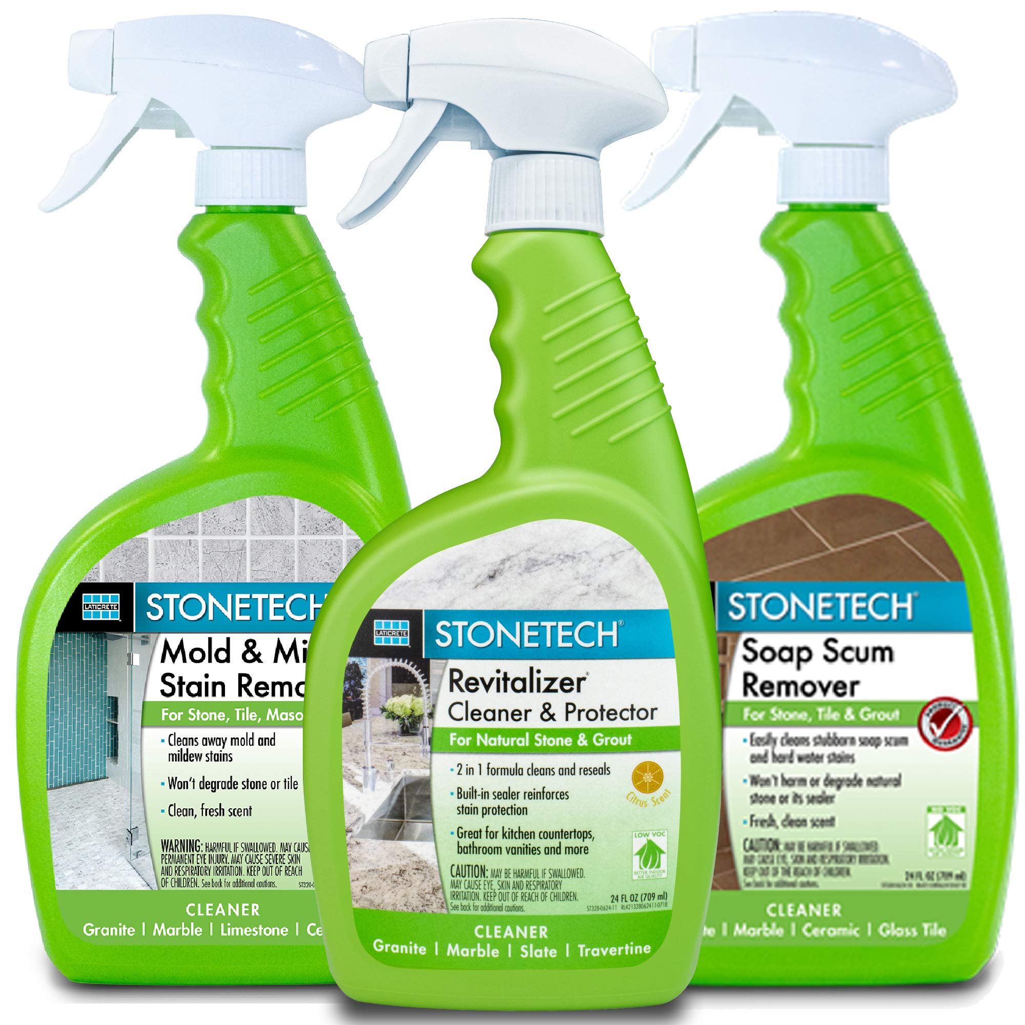 3-Piece StoneTech Professional Clean & Protect Kit - 24oz Bottle Set for Granite, Marble & Natural Stone Care | Perfect for Countertops, Floors & Bathroom Surfaces