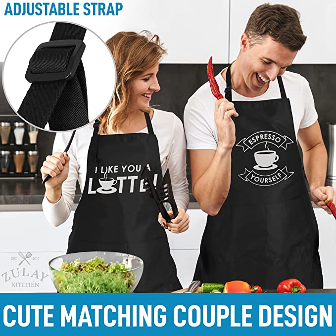 (2 Pack) Funny Aprons for Women, Men & Couples - Kitchen Cooking BBQ Baking Gifts for Couples & Friends - Perfect for Valentine's Day, Anniversary & Housewarming Parties