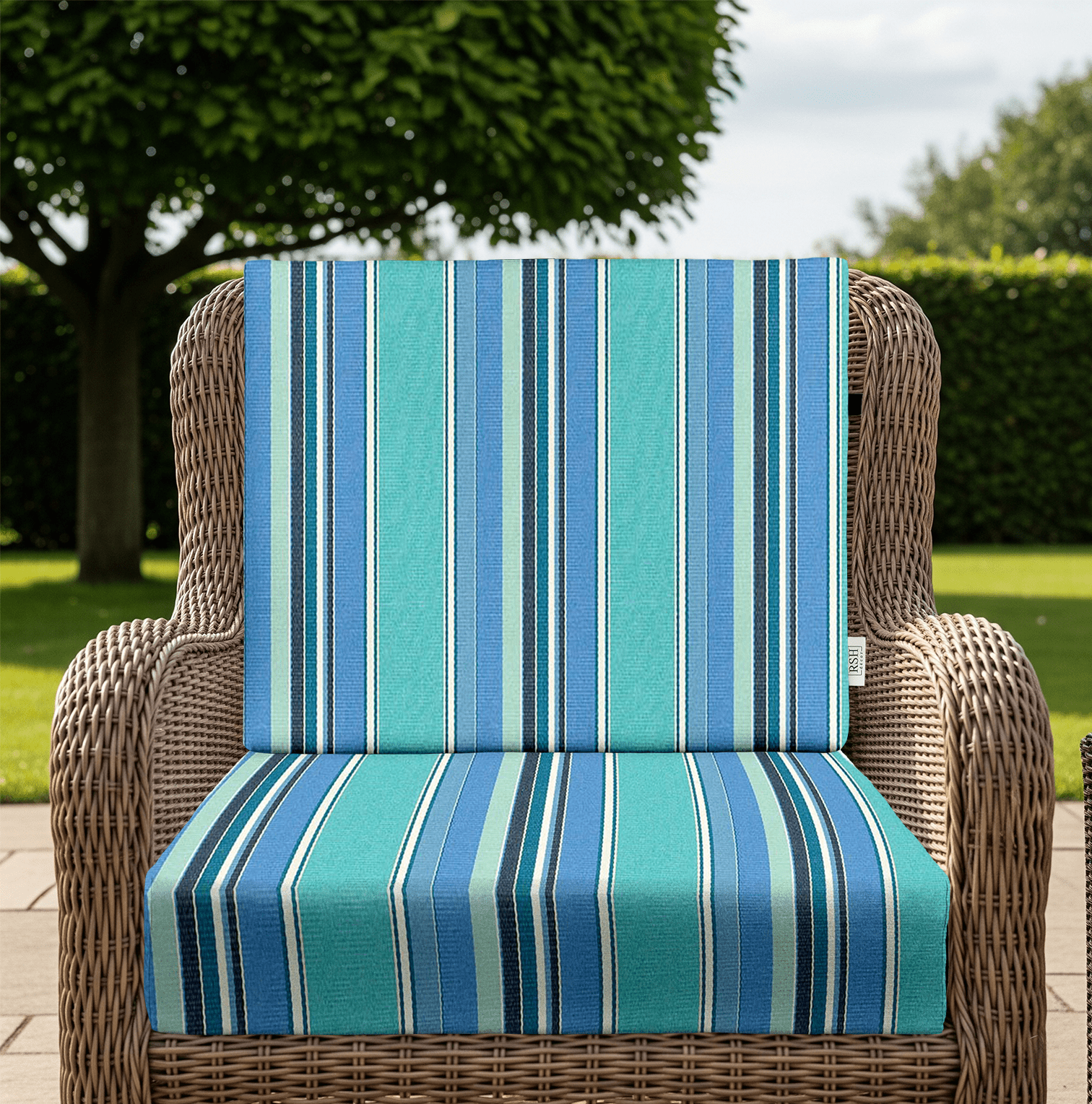 Sunbrella Dolce Stripes Deep Seating Foam Back Chair Cushion Set - Waterproof Outdoor Patio Furniture Cushions for Lounge Chairs, Sofas & Sectionals - Perfect for Poolside, Deck or Garden Relaxation