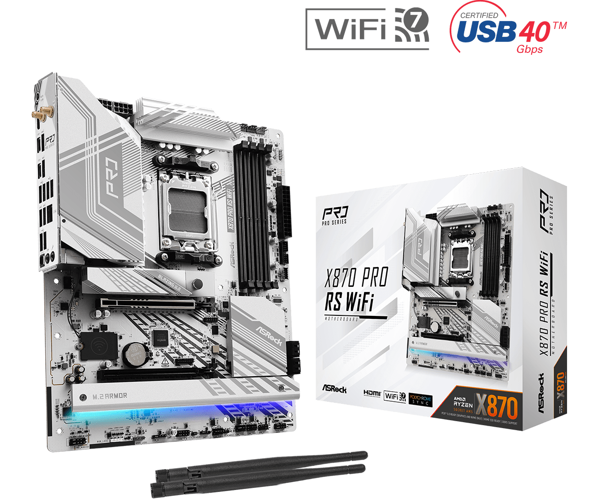 ASRock X870 Pro RS WiFi Motherboard - AMD AM5 Socket, DDR5, PCIe 5.0, Dual M.2, 2.5G LAN - Perfect for Gaming PC & Content Creation Workstation